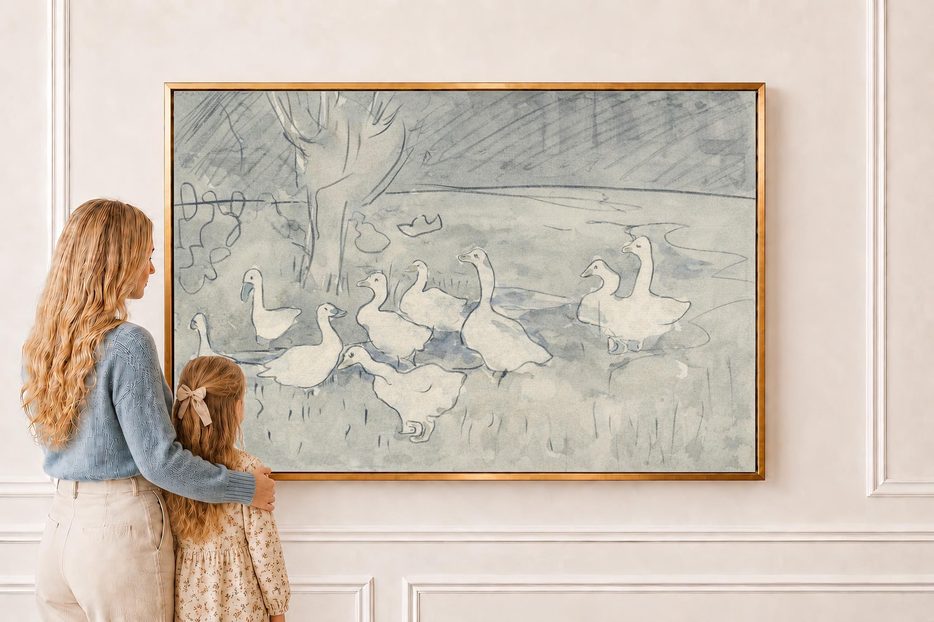 Blue Ducks Watercolor Print – Christian Nursery Wall Art, Matthew 6 Inspired