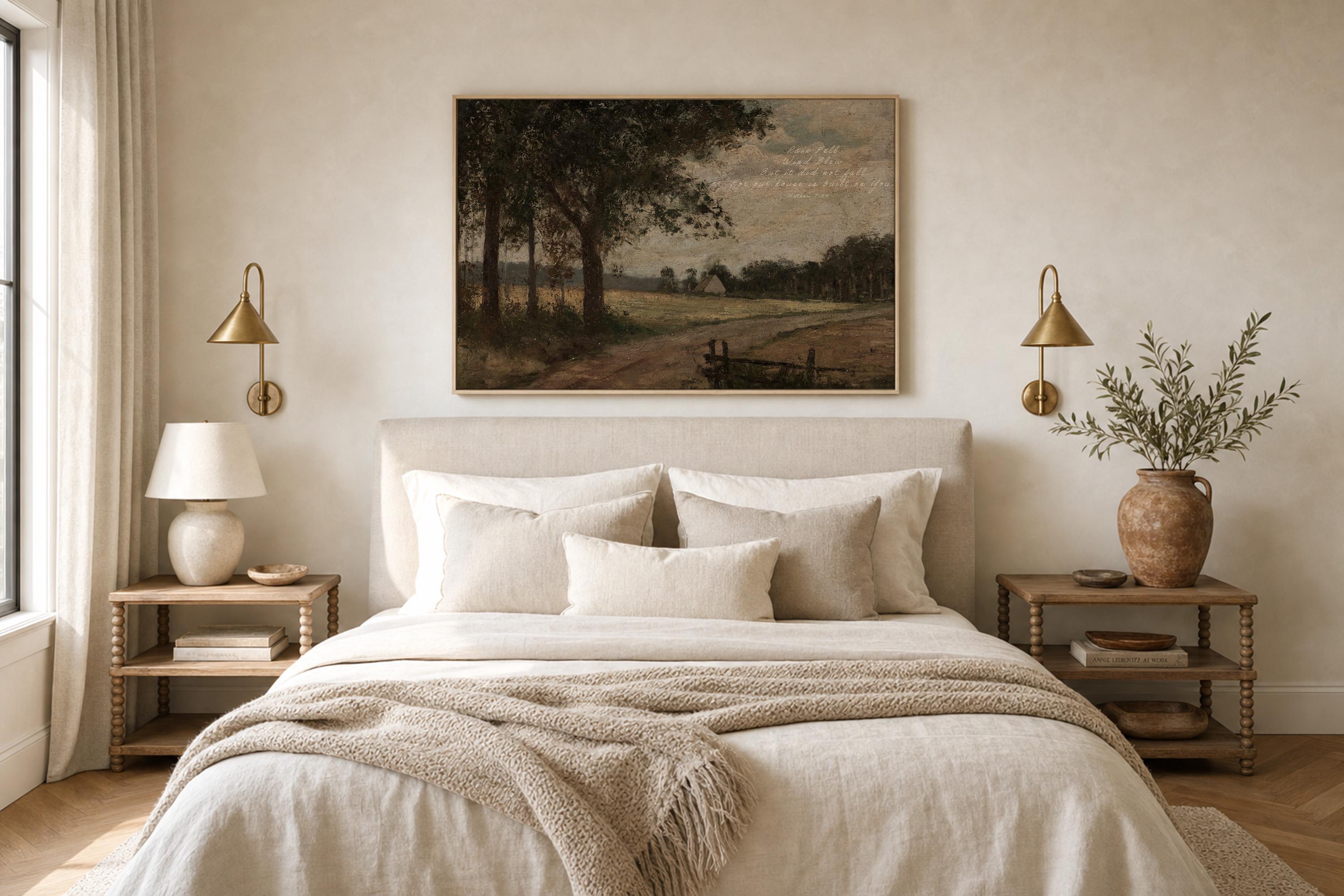 Matthew 7:24 Scripture Print, Christian Landscape Painting, Faith Based Home Decor with Bible Verse