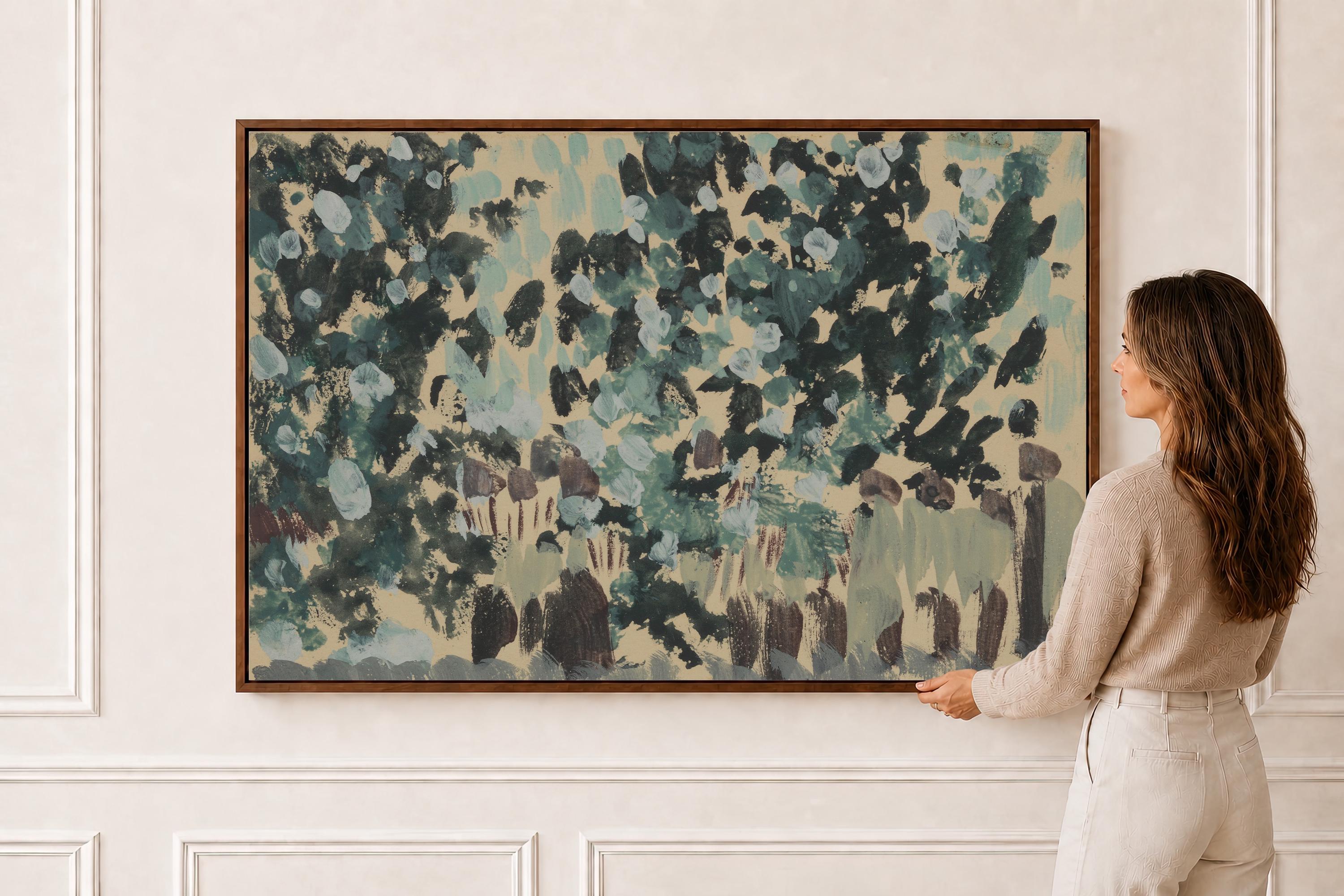 Abstract Garden Christian Wall Art, Faith Inspired Botanical Painting, Modern Christian Home Decor, Soft Teal Blue Floral Artwork