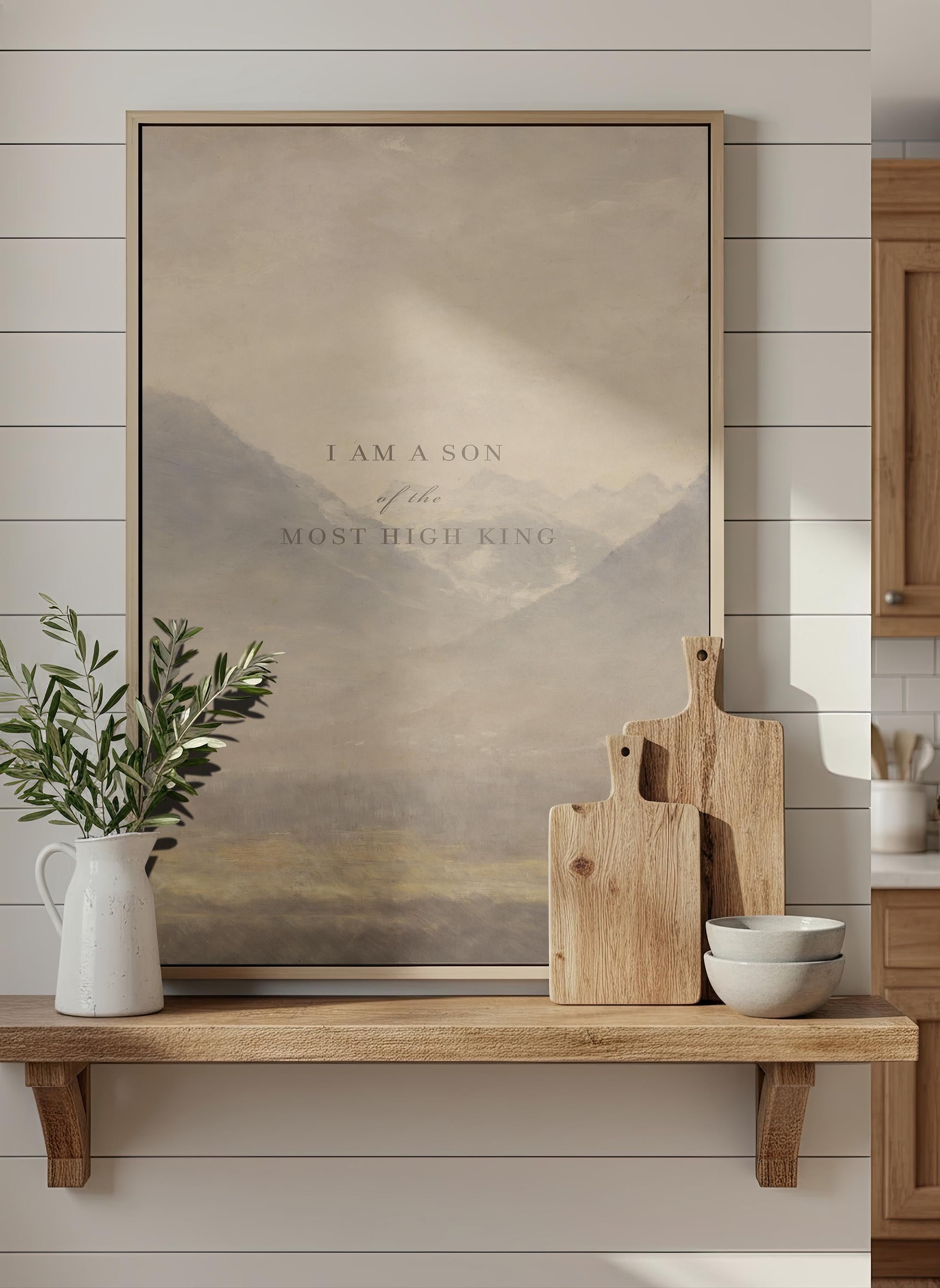I Am A Son of the Most High King Wall Art | Christian Neutral Landscape Print | Moody Faith Nursery Decor | Scripture Wall Decor