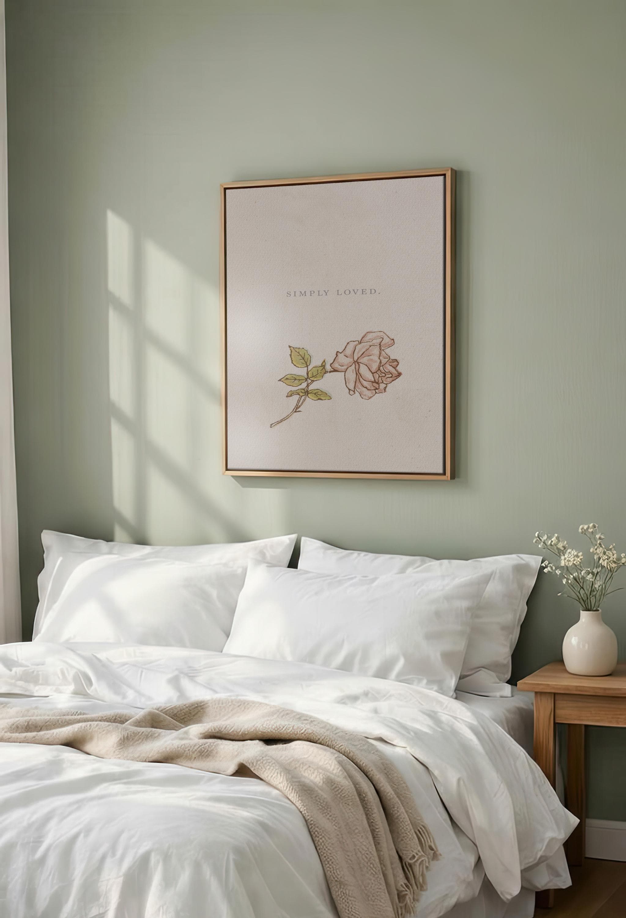 Simply Loved Christian Wall Art, Minimal Faith Nursery Print, Soft Floral Scripture Inspired Art, Neutral Christian Baby Room Decor