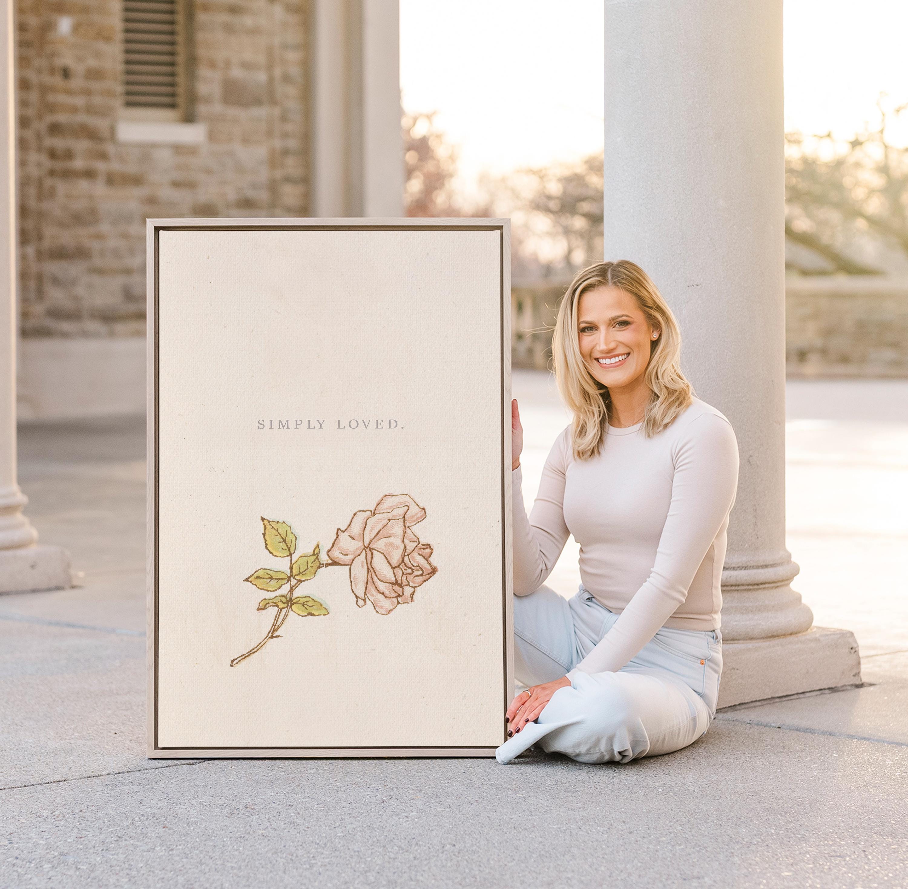 Simply Loved Christian Wall Art, Minimal Faith Nursery Print, Soft Floral Scripture Inspired Art, Neutral Christian Baby Room Decor