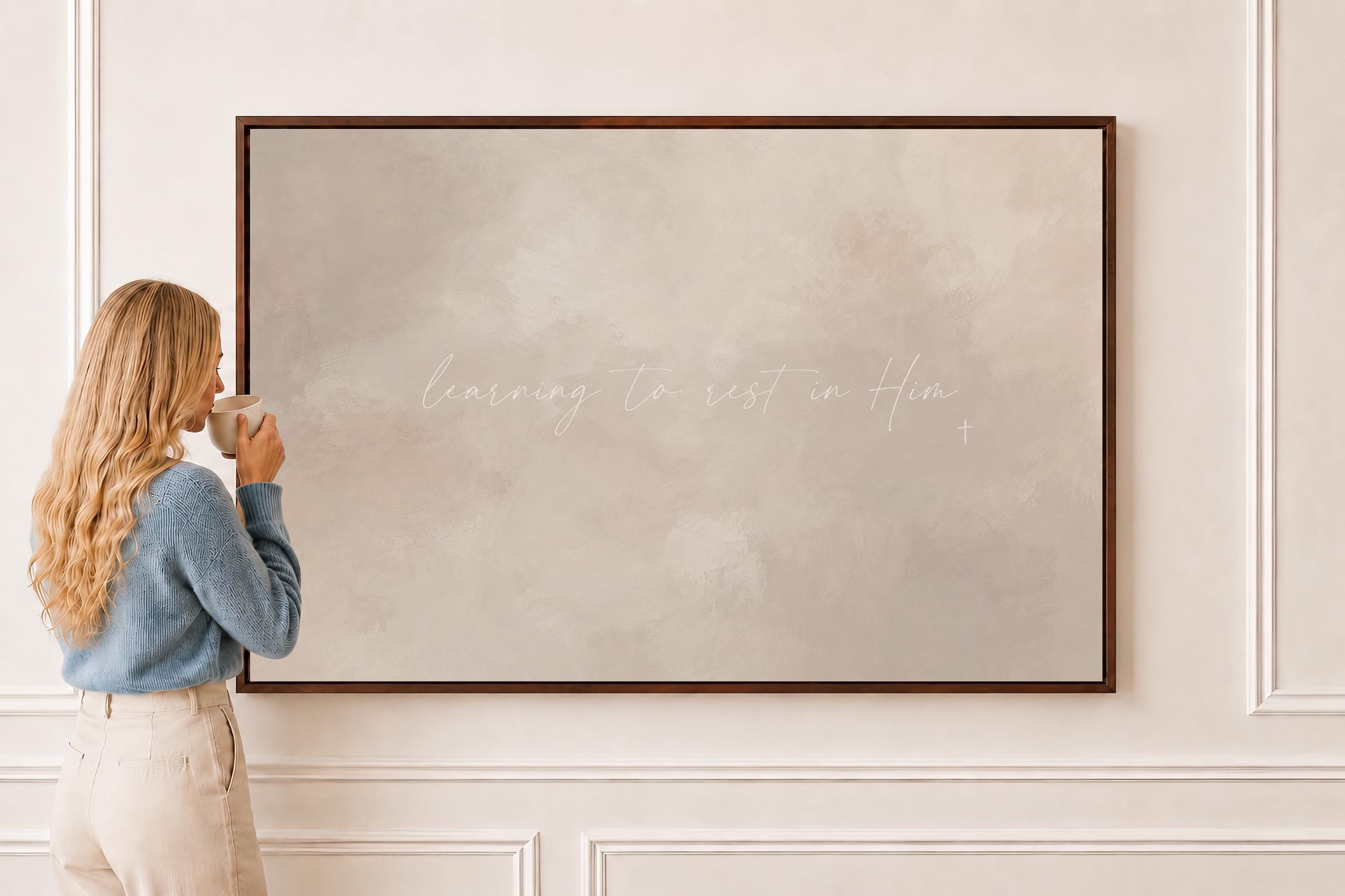 Rest in Him Canvas | Learning to Rest in Him Framed Canvas Christian Wall Art | Faith Gift for Her | C0004