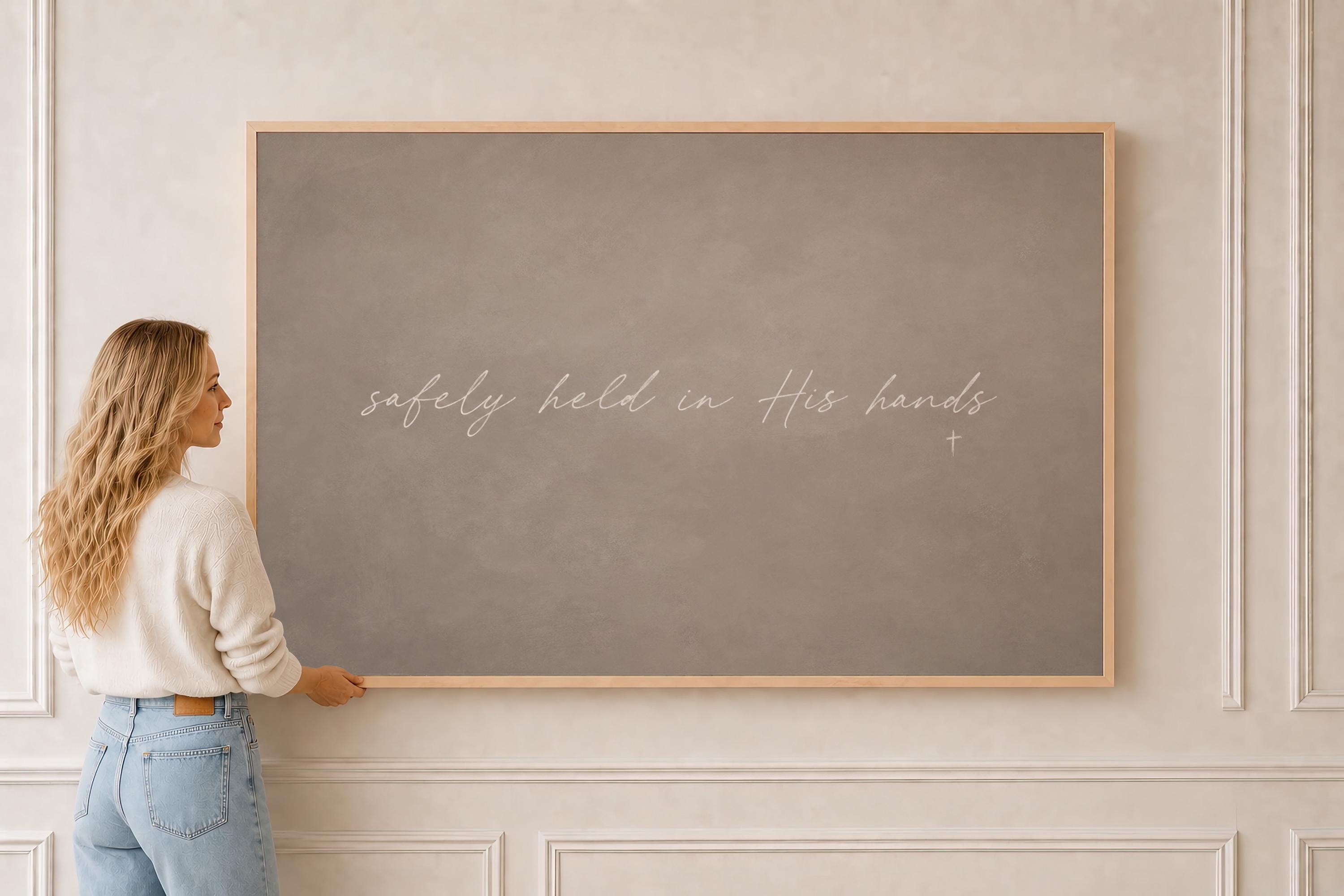 In His Hands Canvas | Safely Held in His Hands Framed Canvas Christian Wall Art | Faith Gift for Her | C0002