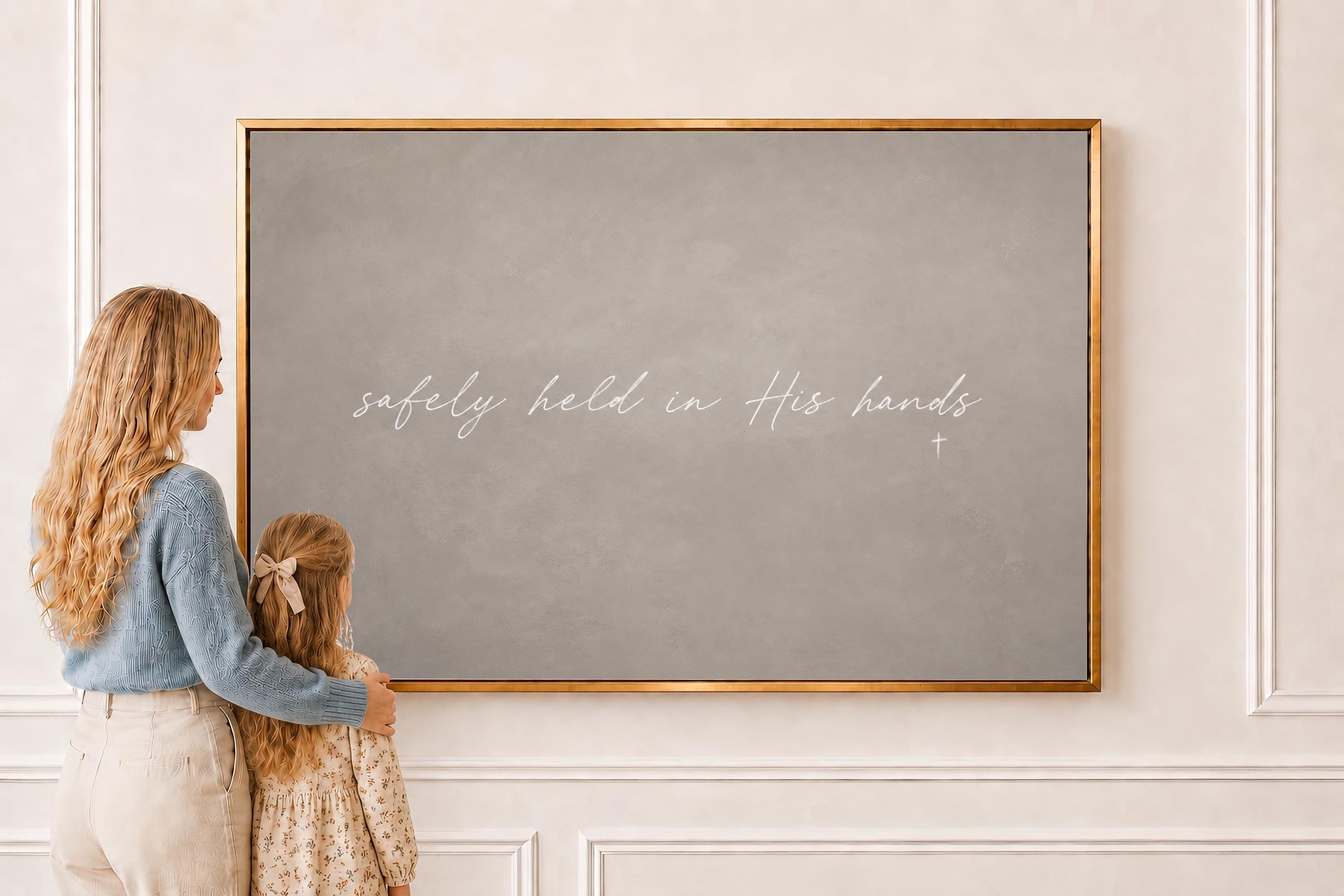 In His Hands Canvas | Safely Held in His Hands Framed Canvas Christian Wall Art | Faith Gift for Her | C0002