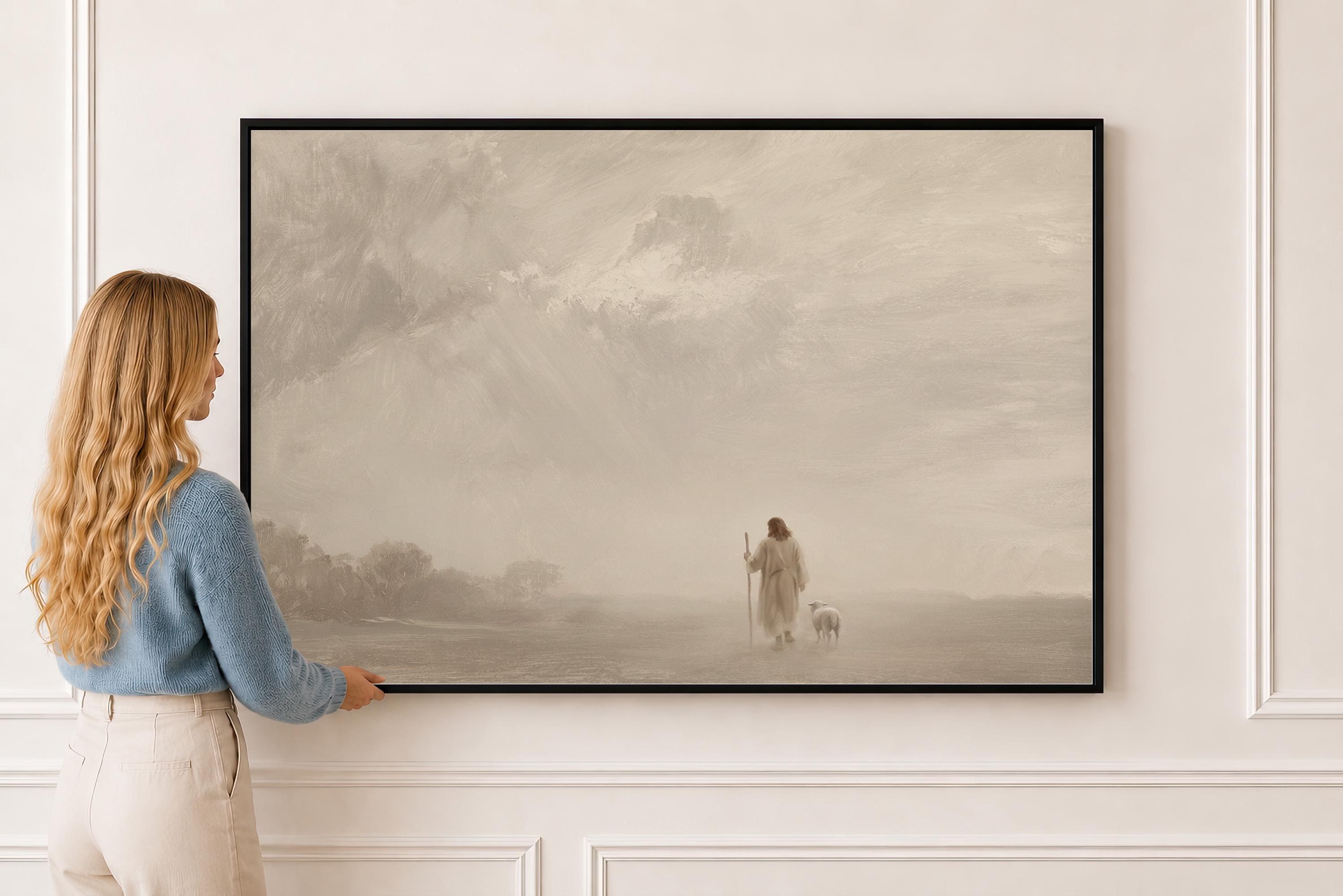 Psalm 23 Veiled Shepherd | Misty Shepherd | Stormy Sky Christian Wall Art Print | M0004