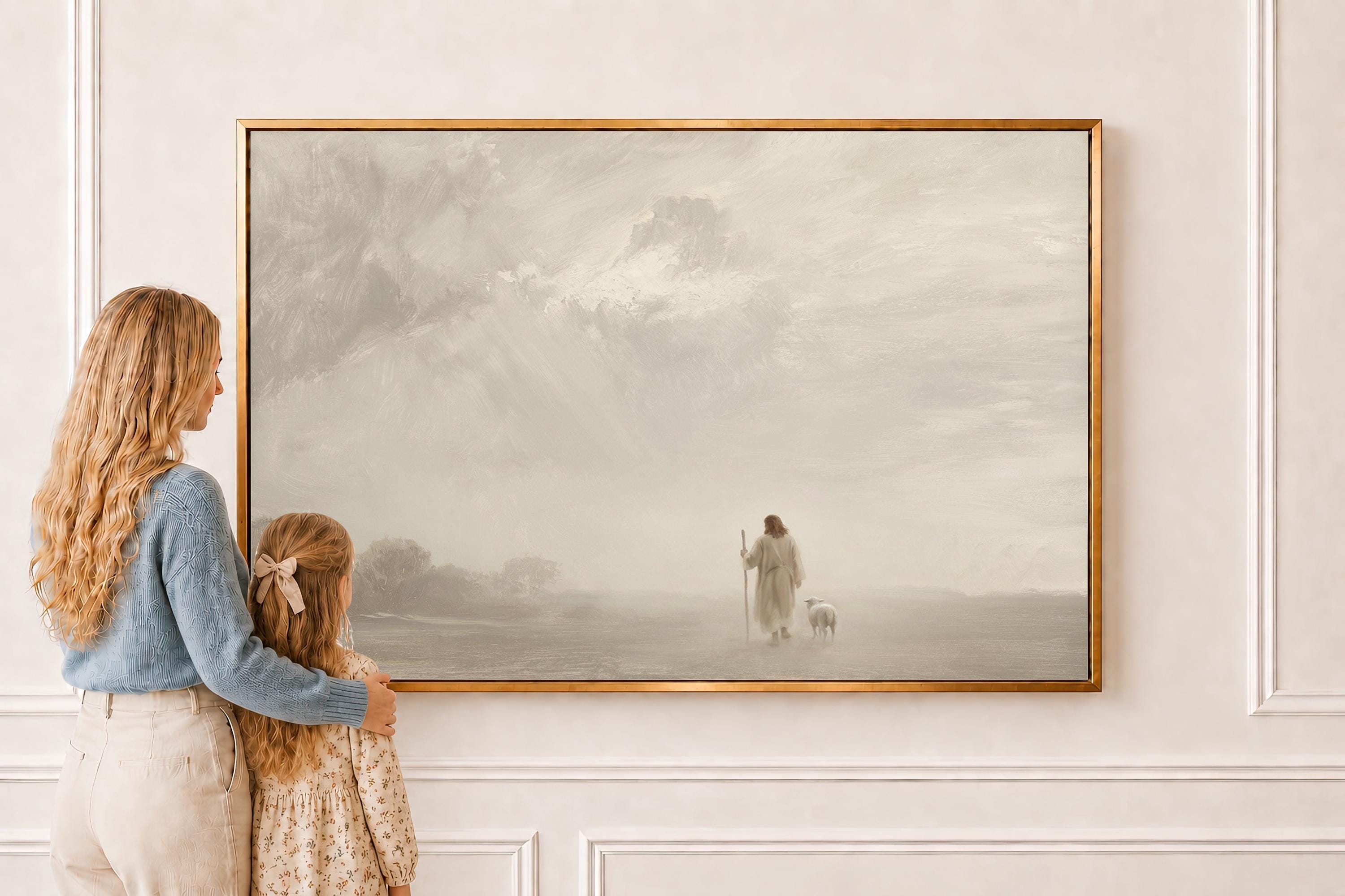 Psalm 23 Veiled Shepherd | Misty Shepherd | Stormy Sky Christian Wall Art Print | M0004