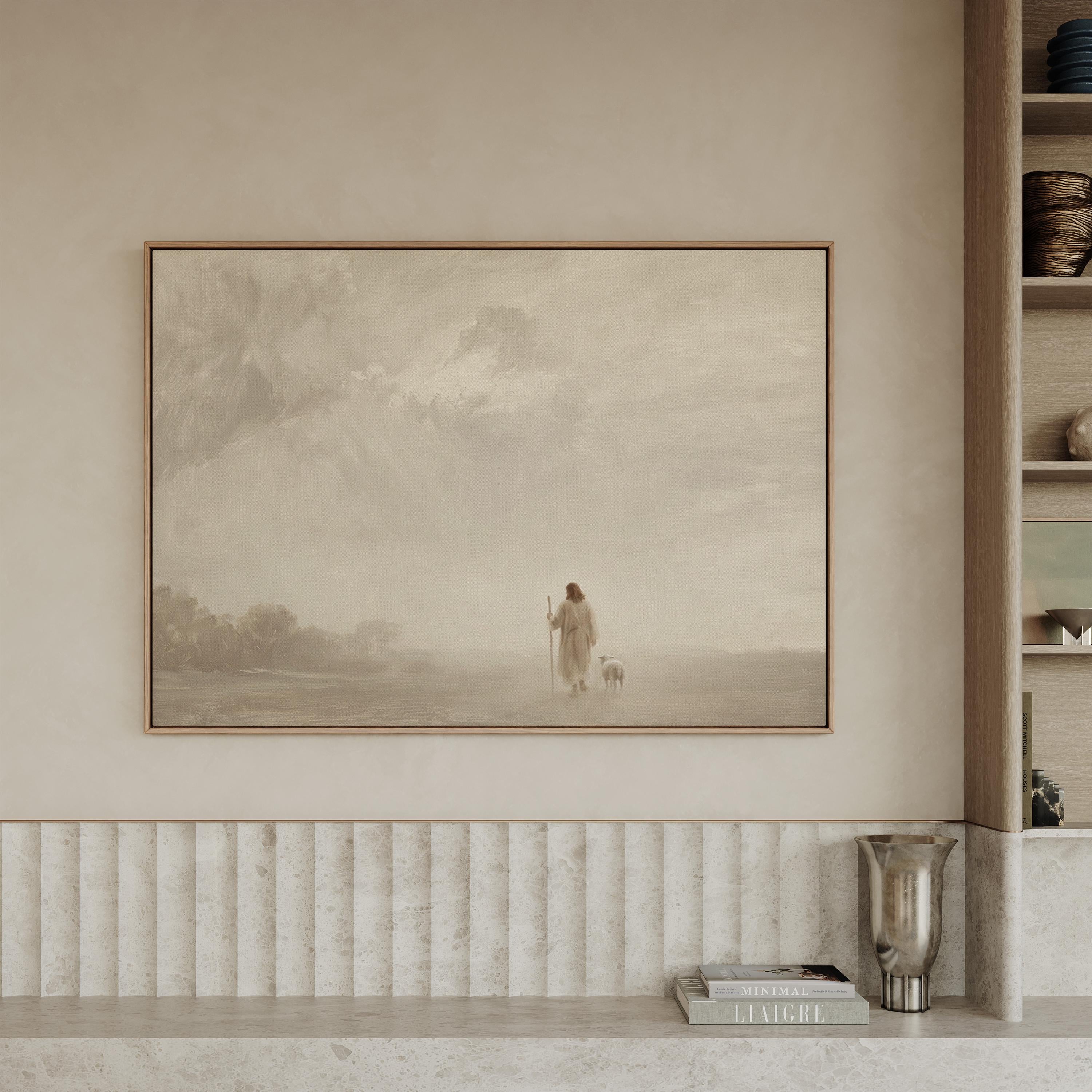 Psalm 23 Veiled Shepherd | Misty Shepherd | Stormy Sky Christian Wall Art Print | M0004
