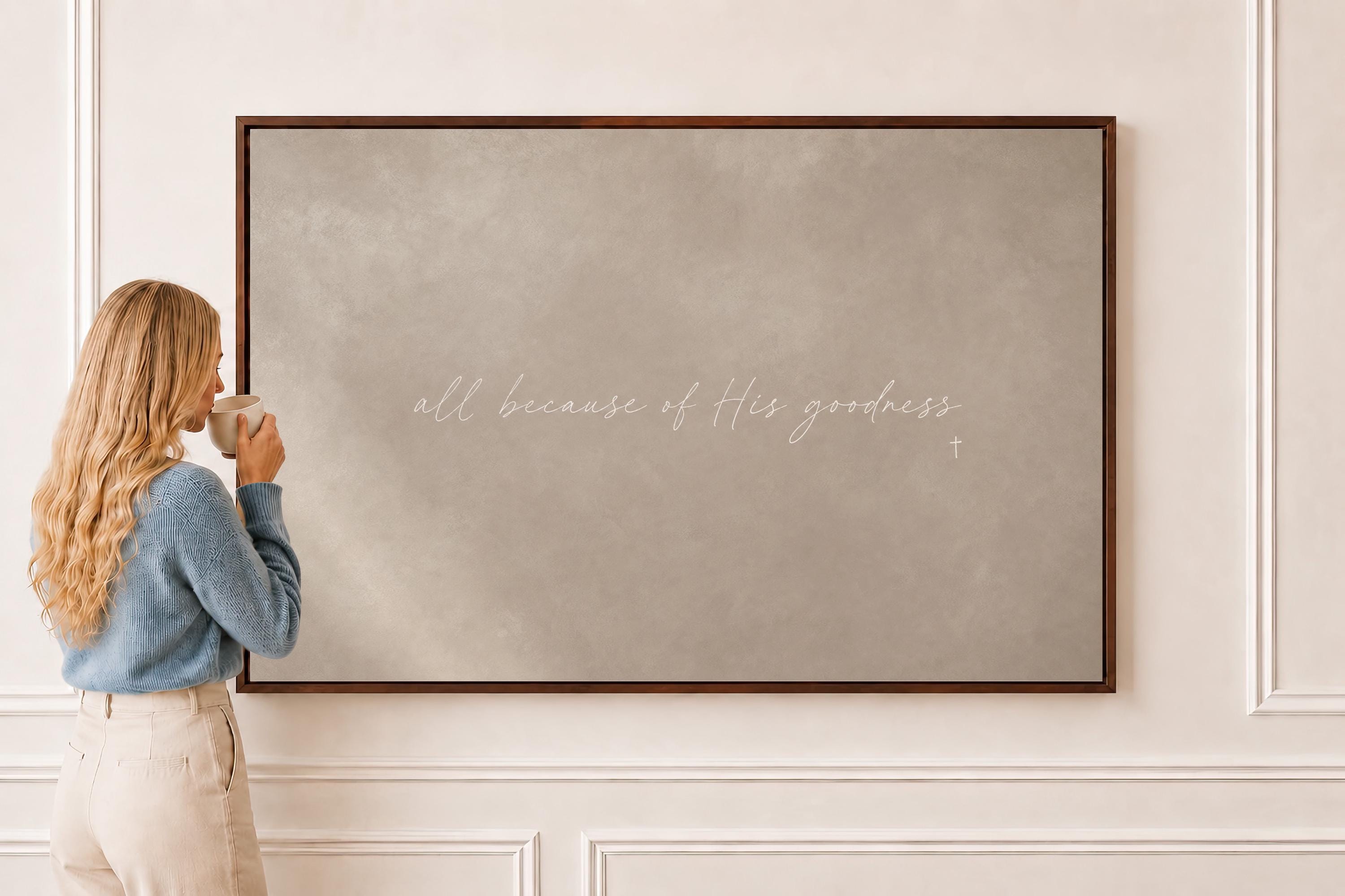 His Goodness Canvas | All Because of His Goodness Framed Canvas Christian Wall Art | Faith Gift for Her | C0005