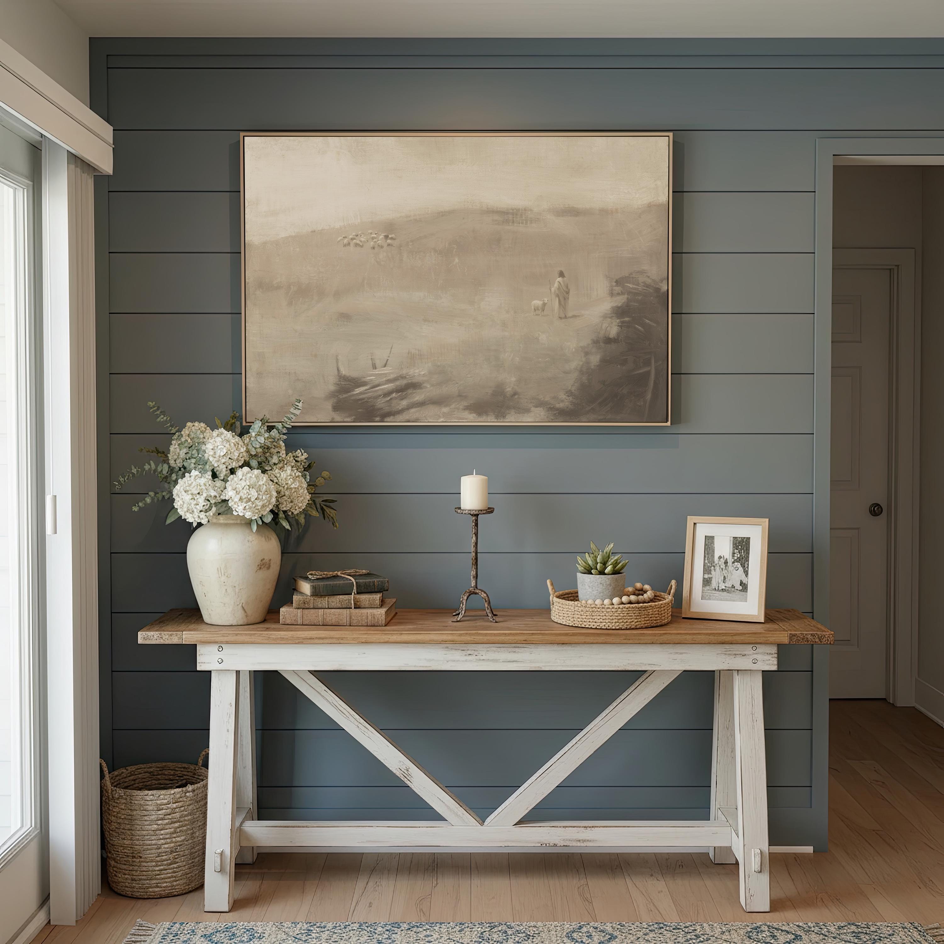 Farmhouse Faith Canvas | Weathered Meadow Christian Wall Art Print | Neutral Christian Wall Art | Faith Gift | G0013