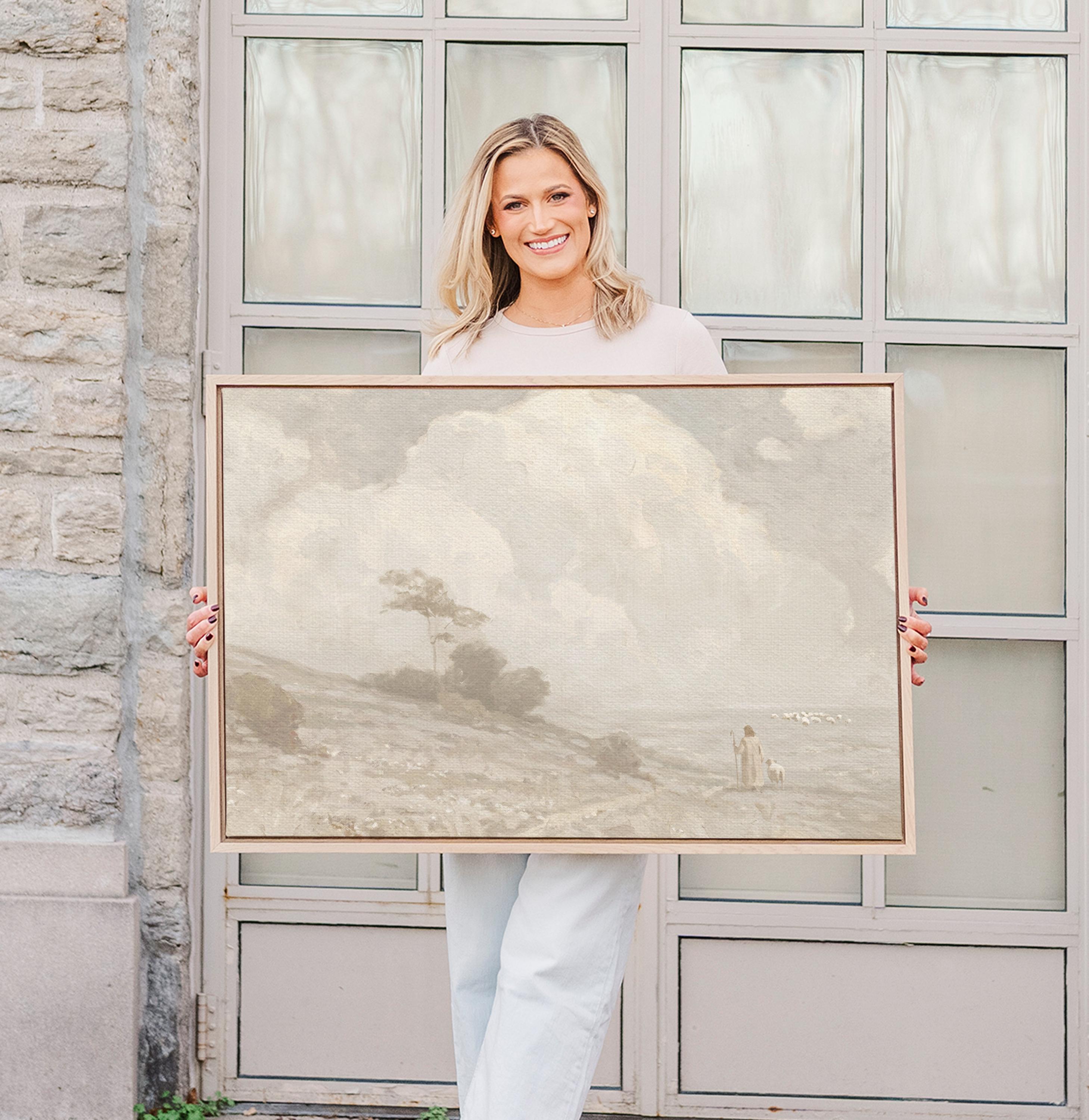 Farmhouse Faith Canvas | Cumulus Hillside Christian Wall Art Print | Neutral Christian Wall Art | Faith Gift | G0002