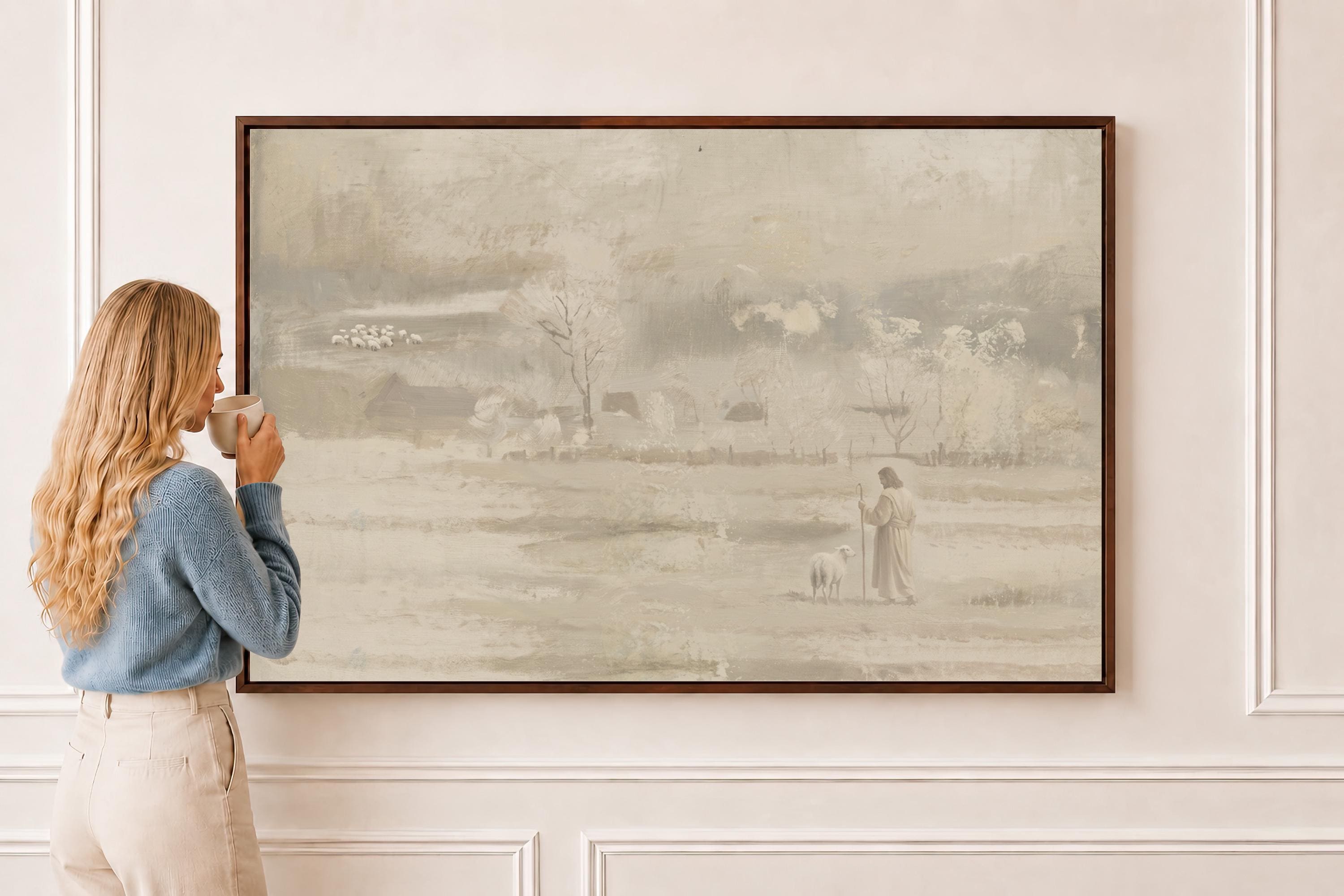 Farmhouse Faith Canvas | Muted Farm Winter Christian Wall Art Print | Vintage Christian Wall Art | Faith Gift | G0009