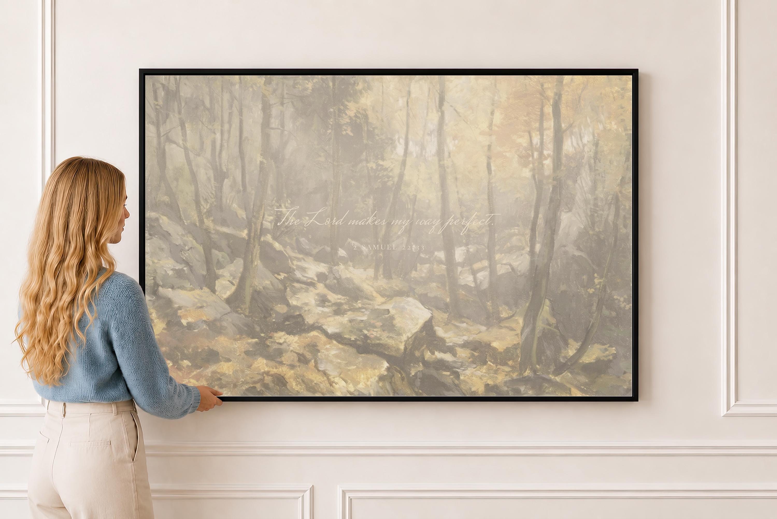 2 Samuel 22:33 Canvas | Vintage Autumn Forest Christian Print | Vintage Christian Wall Art | Faith Gift | T0001
