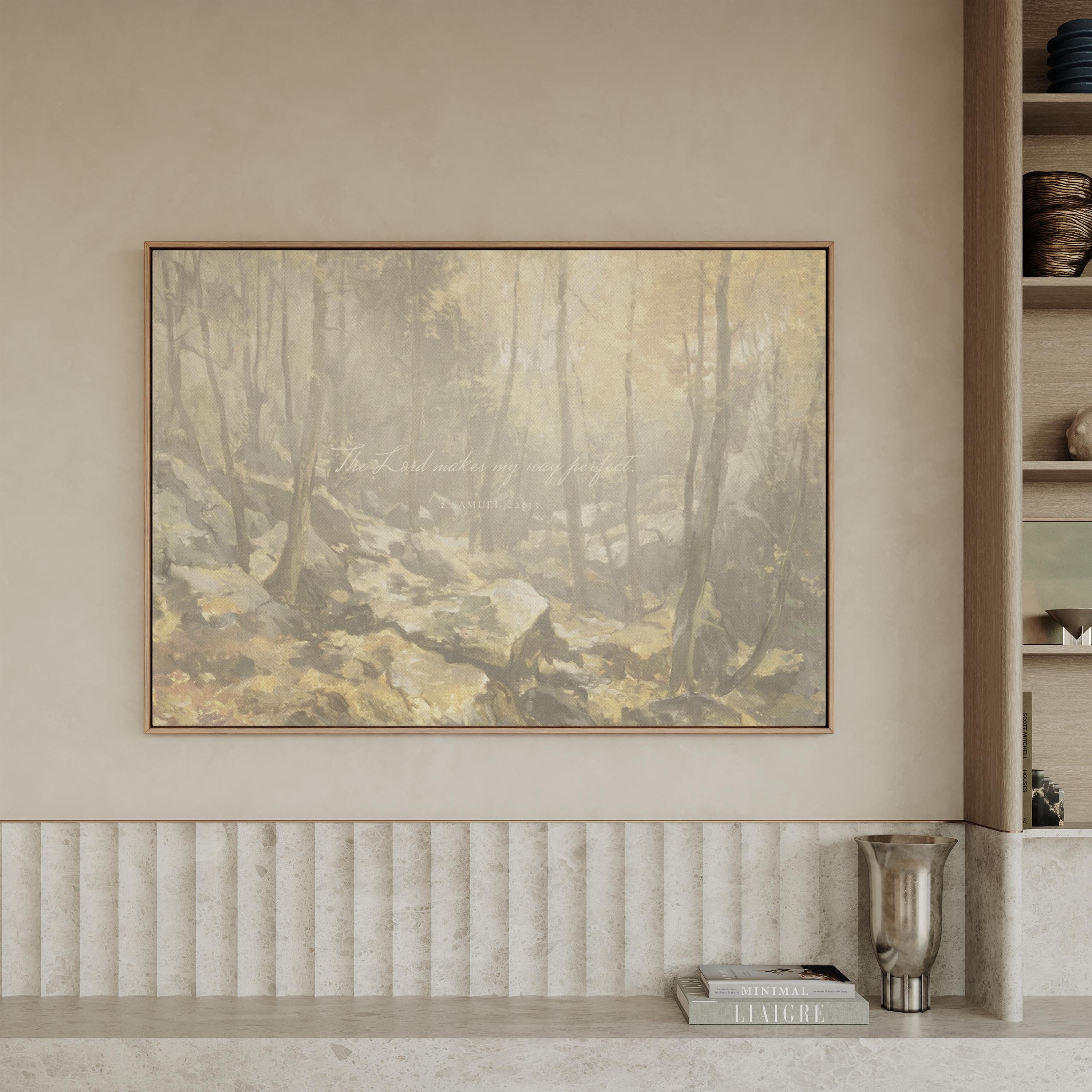 2 Samuel 22:33 Canvas | Vintage Autumn Forest Christian Print | Vintage Christian Wall Art | Faith Gift | T0001