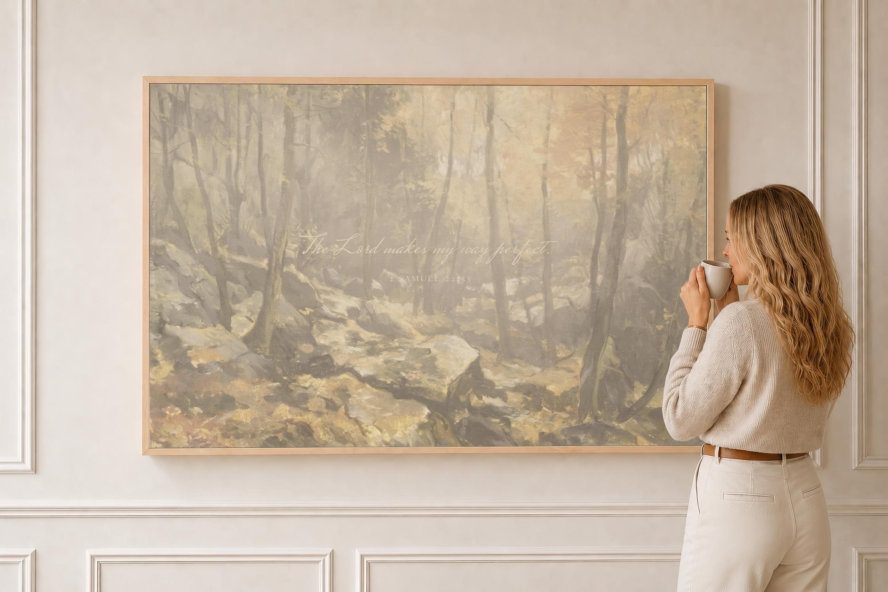 2 Samuel 22:33 Canvas | Vintage Autumn Forest Christian Print | Vintage Christian Wall Art | Faith Gift | T0001