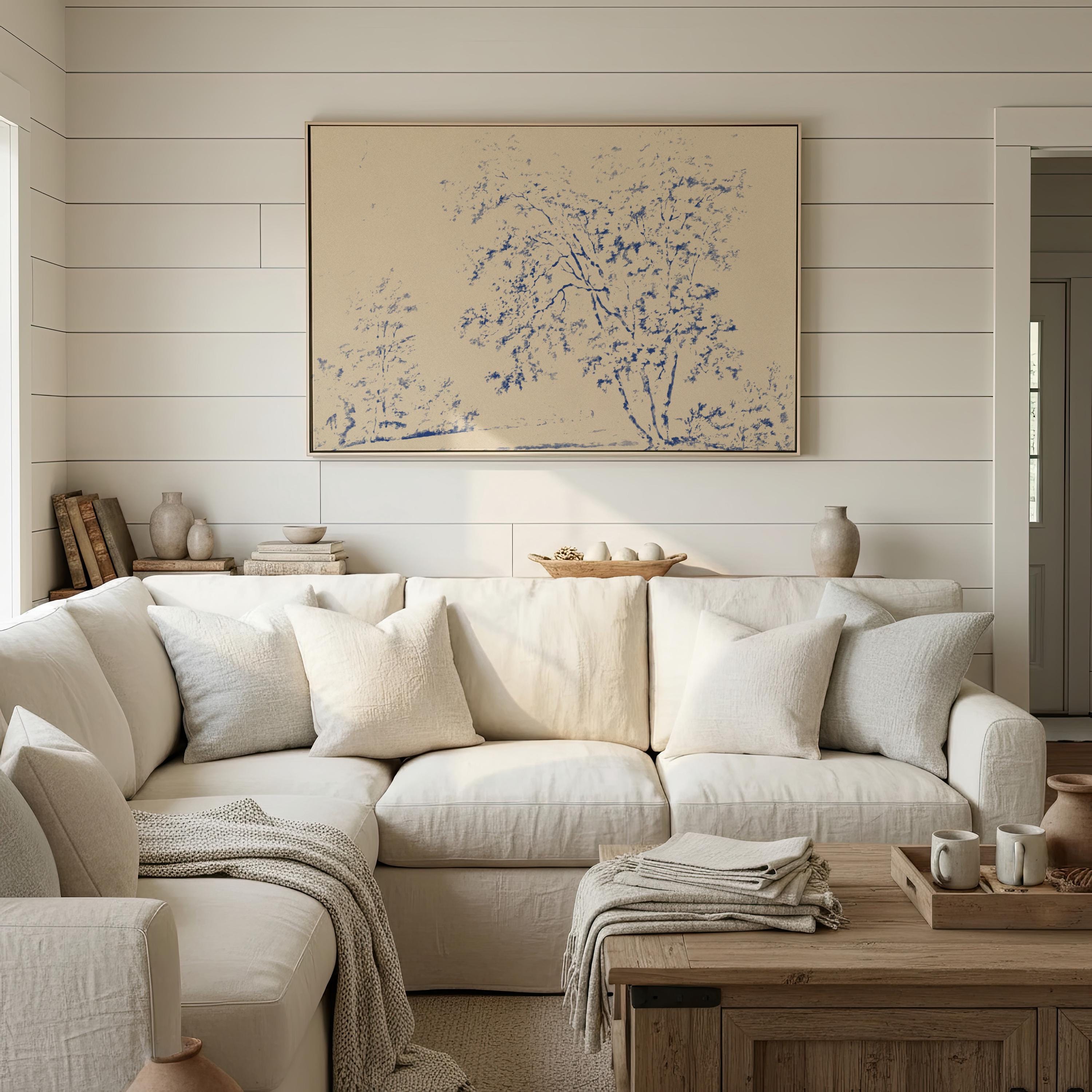 Blue Toile Faith Canvas | Watercolor Trees Christian Wall Art Print | Watercolor Christian Wall Art | Faith Gift | B0004