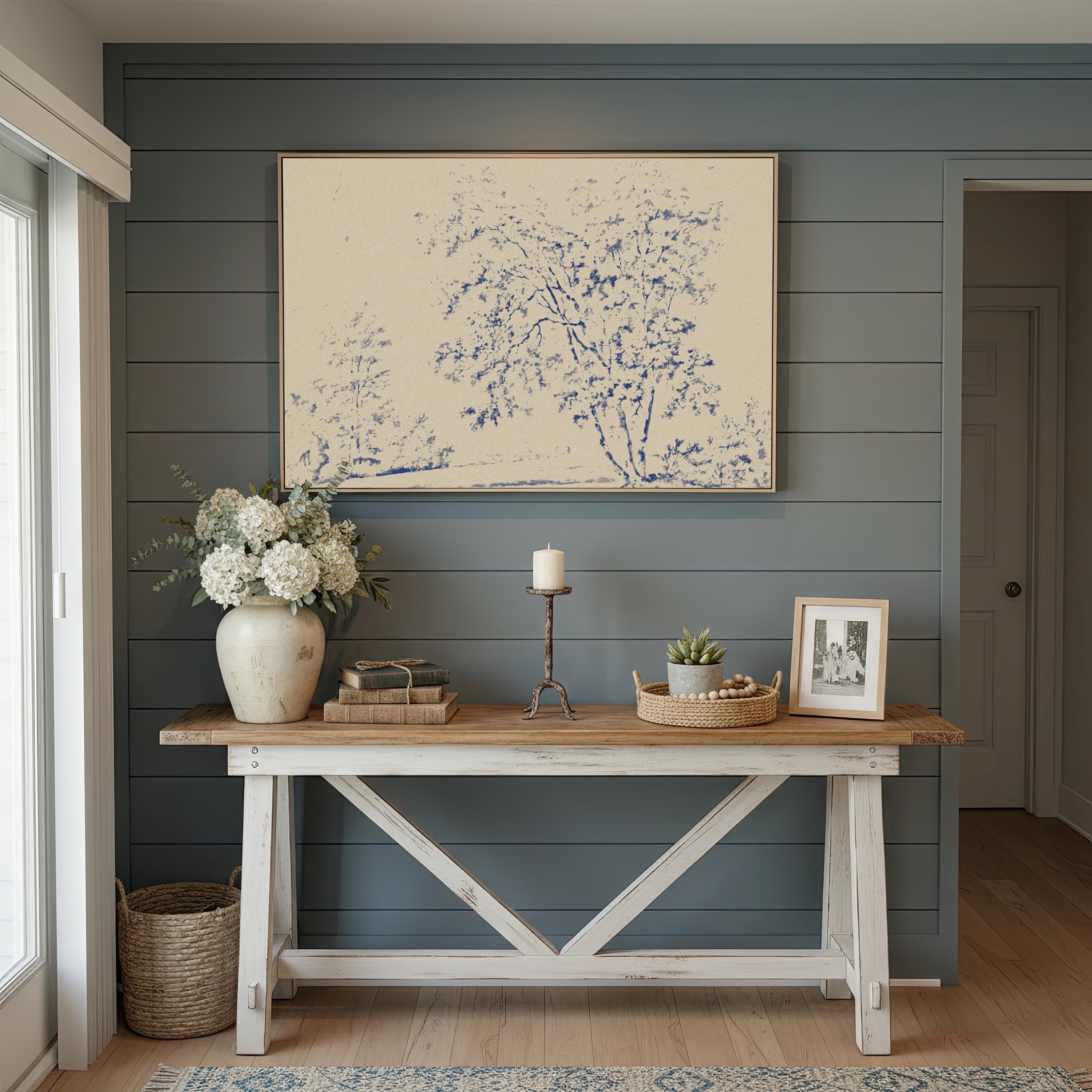 Blue Toile Faith Canvas | Watercolor Trees Christian Wall Art Print | Watercolor Christian Wall Art | Faith Gift | B0004