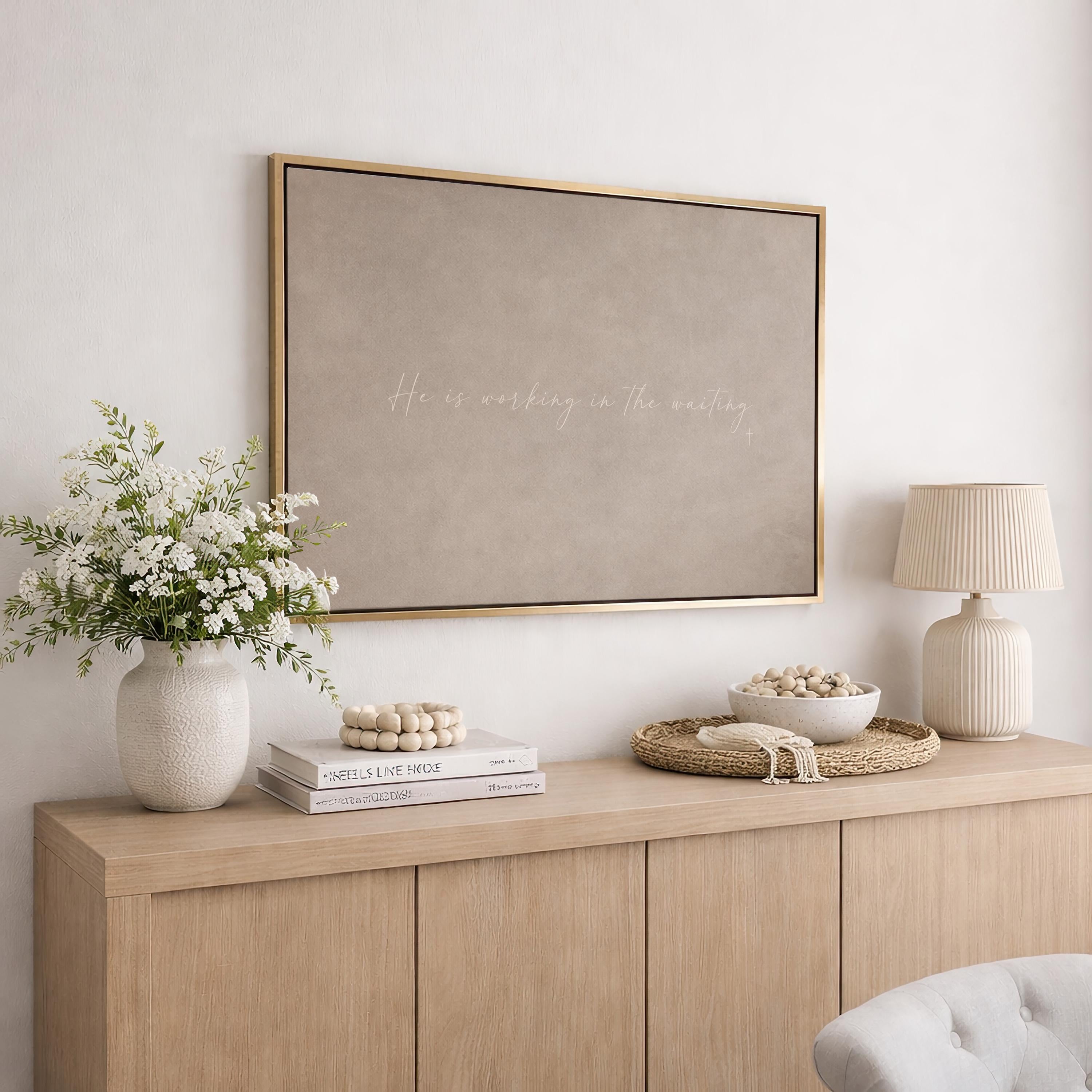 In the Waiting Canvas | Working in the Waiting Framed Canvas Christian Wall Art | Faith Gift for Her | C0010