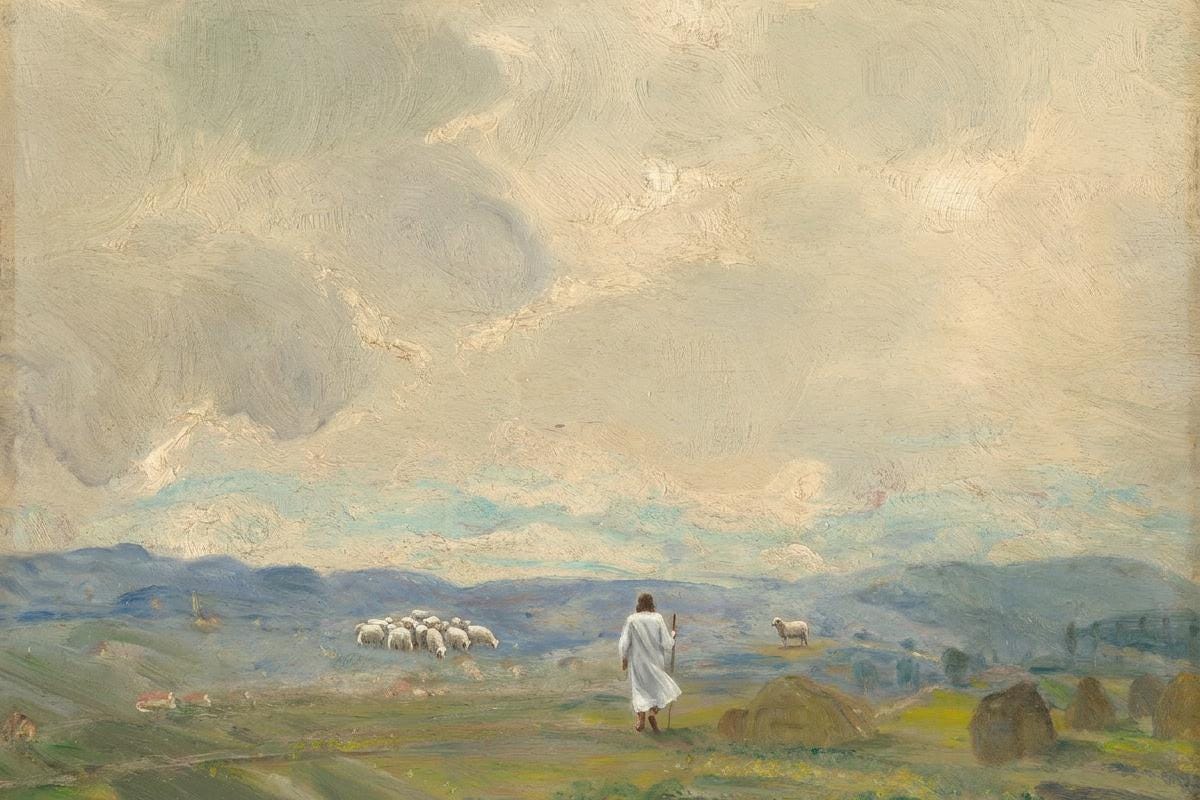 Lost Sheep Framed Canvas | Haystacks Blue Hills Christian Wall Art Print | Vintage Christian Wall Art | Faith Gift | L0005