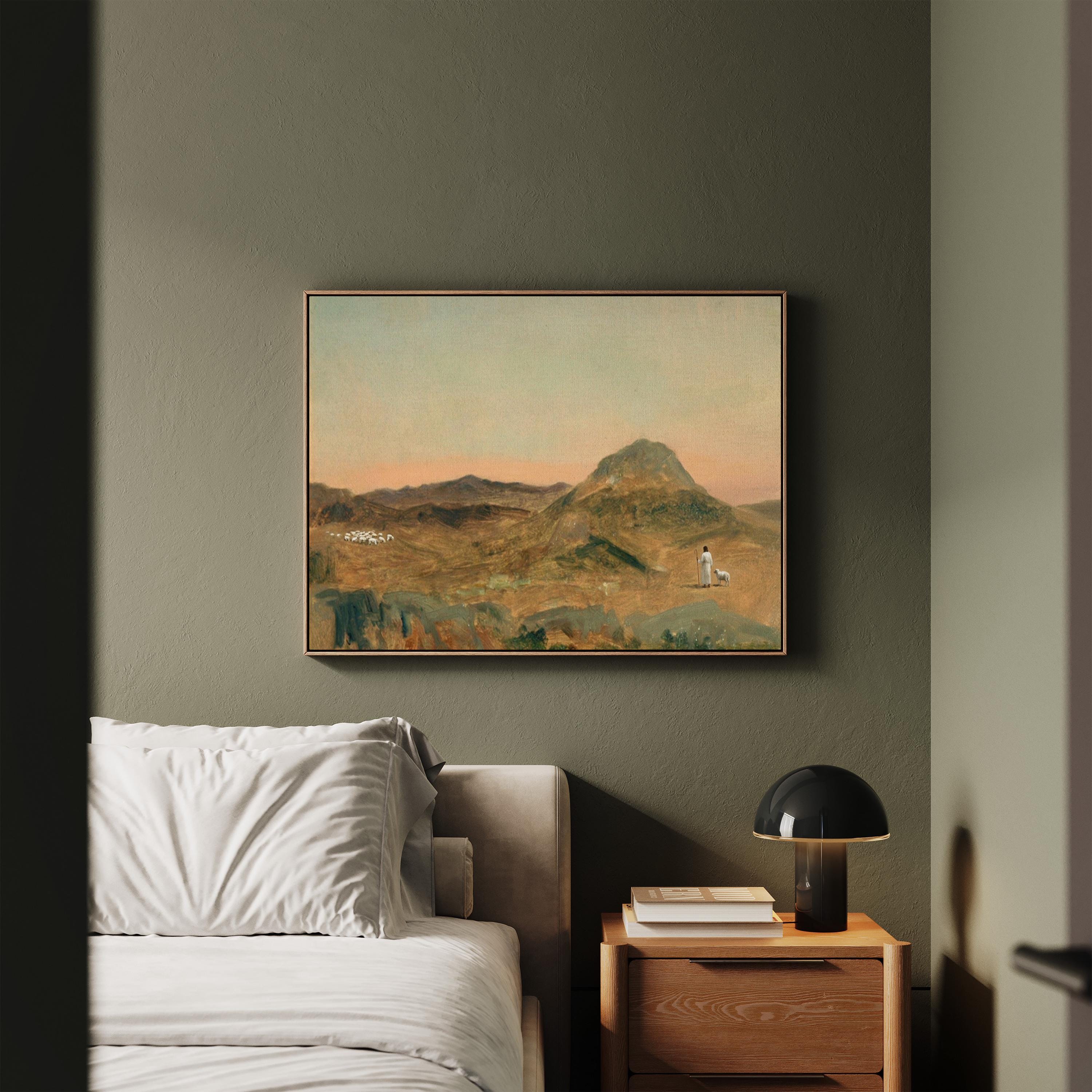 Lost Sheep Framed Canvas | Sunset Peak Christian Wall Art Print | Moody Christian Wall Art | Faith Gift | L0011