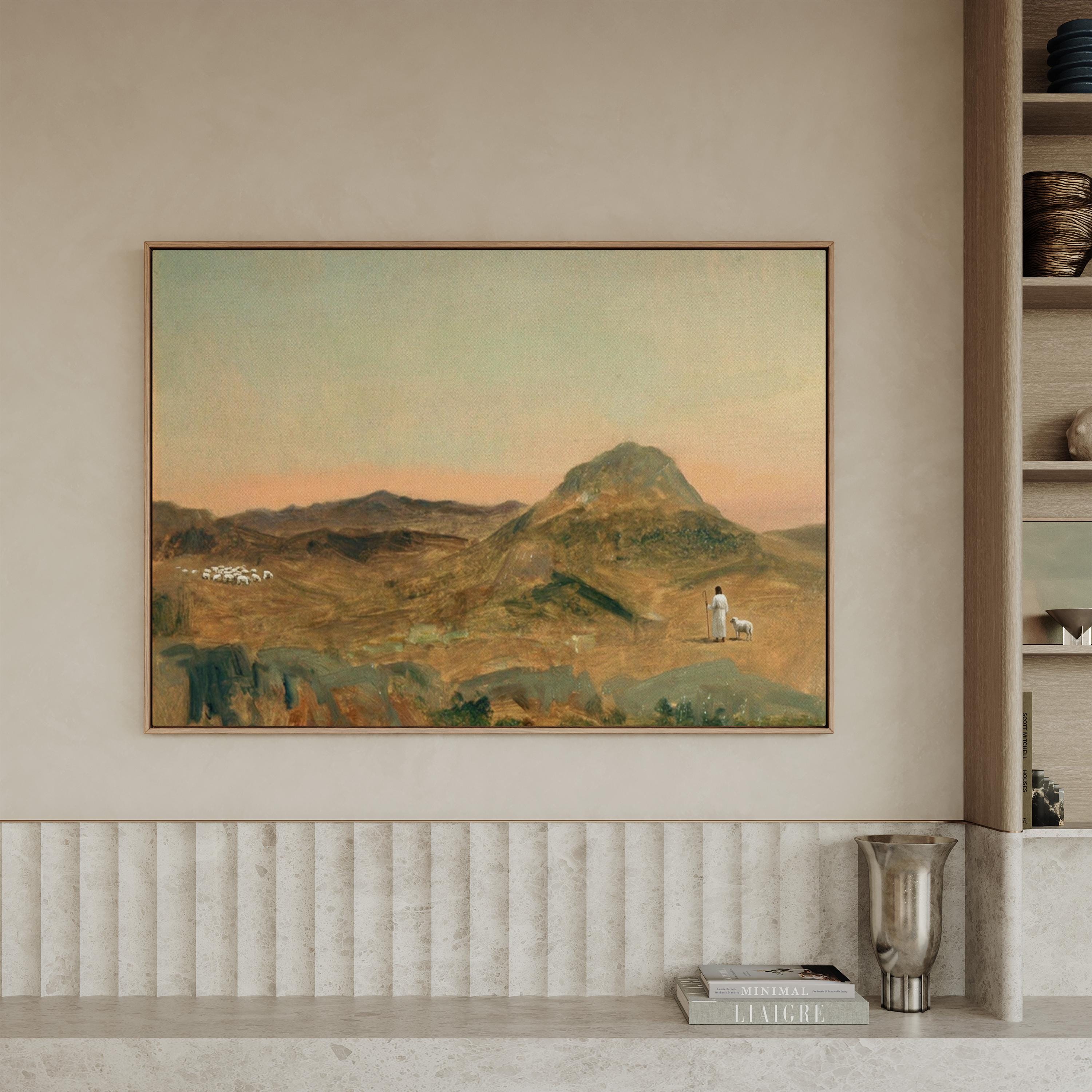 Lost Sheep Framed Canvas | Sunset Peak Christian Wall Art Print | Moody Christian Wall Art | Faith Gift | L0011