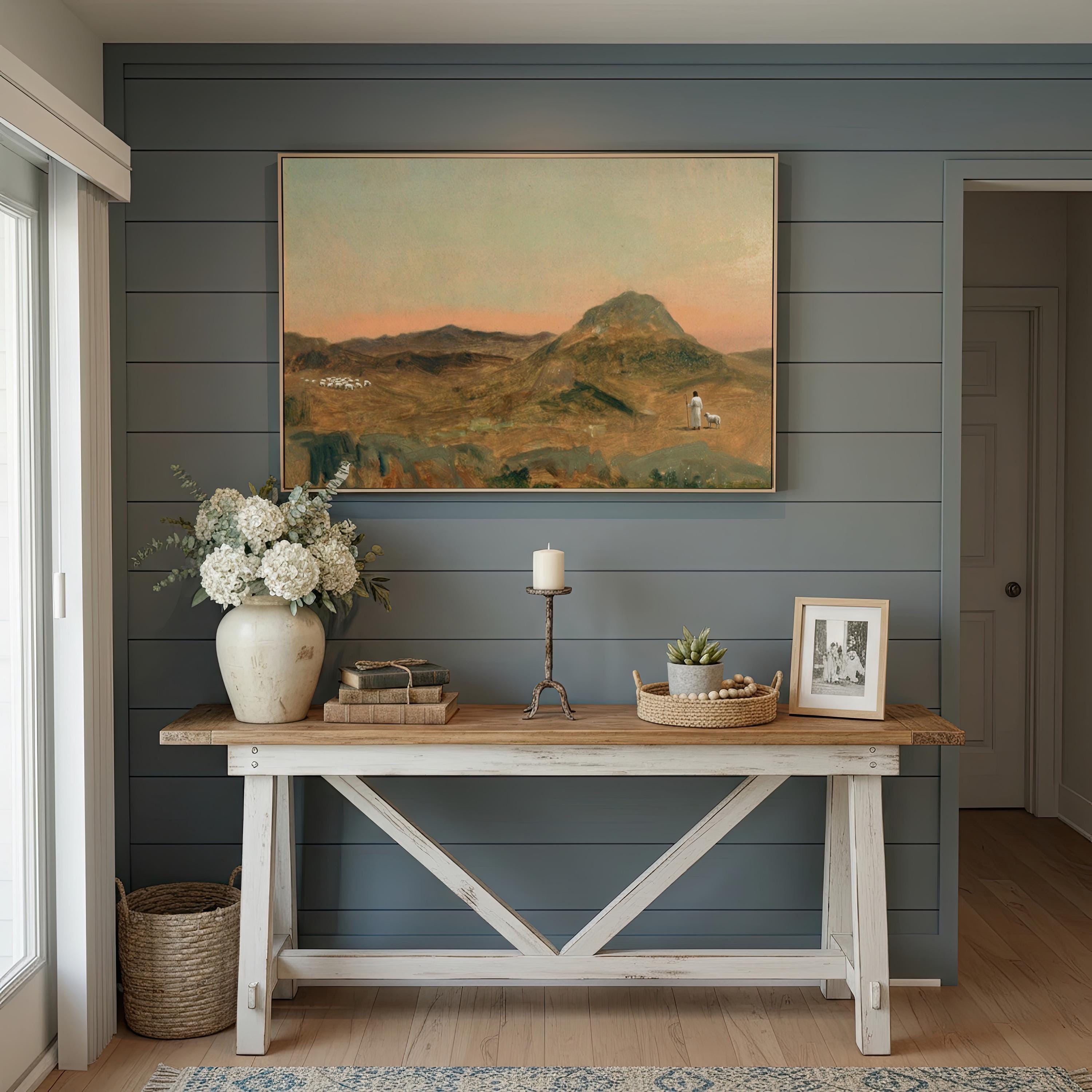 Lost Sheep Framed Canvas | Sunset Peak Christian Wall Art Print | Moody Christian Wall Art | Faith Gift | L0011