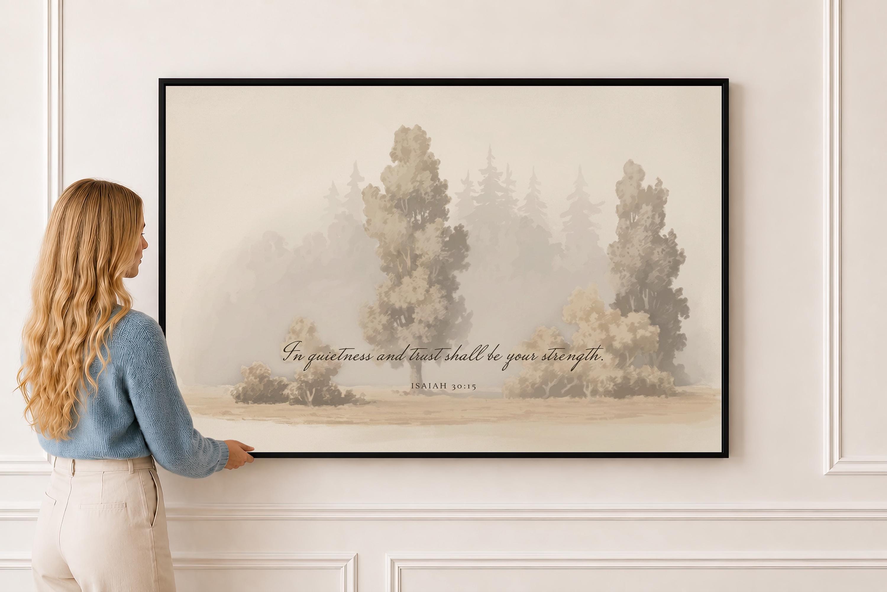 Isaiah 30:15 Canvas | Misty Grove Christian Decor | Moody Christian Wall Art | Faith Gift | T0013