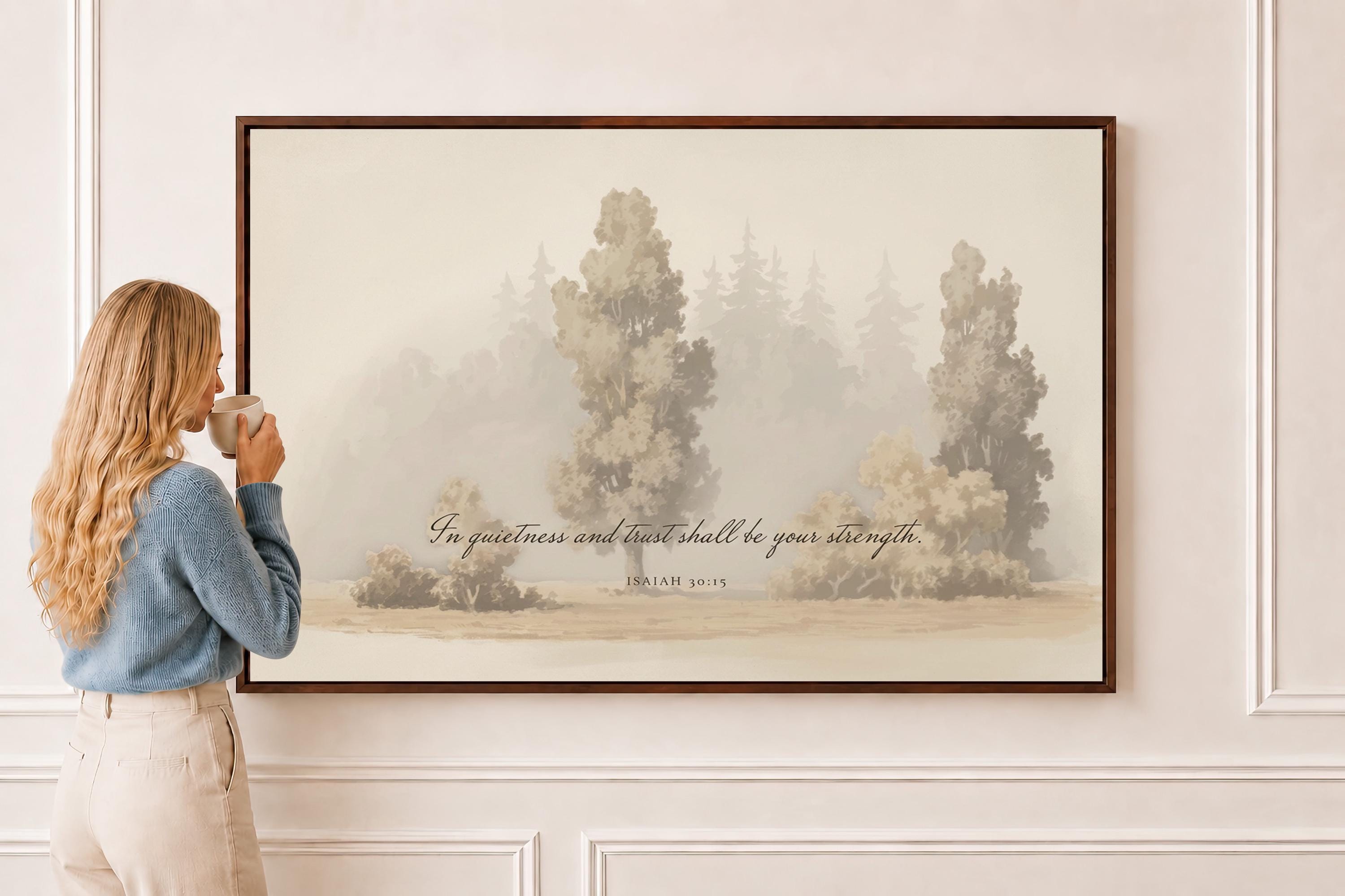 Isaiah 30:15 Canvas | Misty Grove Christian Decor | Moody Christian Wall Art | Faith Gift | T0013