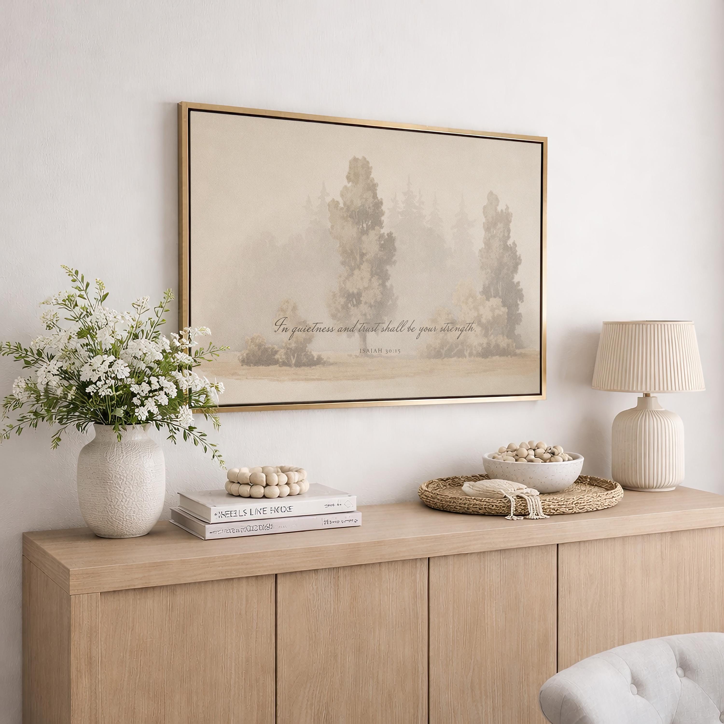 Isaiah 30:15 Canvas | Misty Grove Christian Decor | Moody Christian Wall Art | Faith Gift | T0013