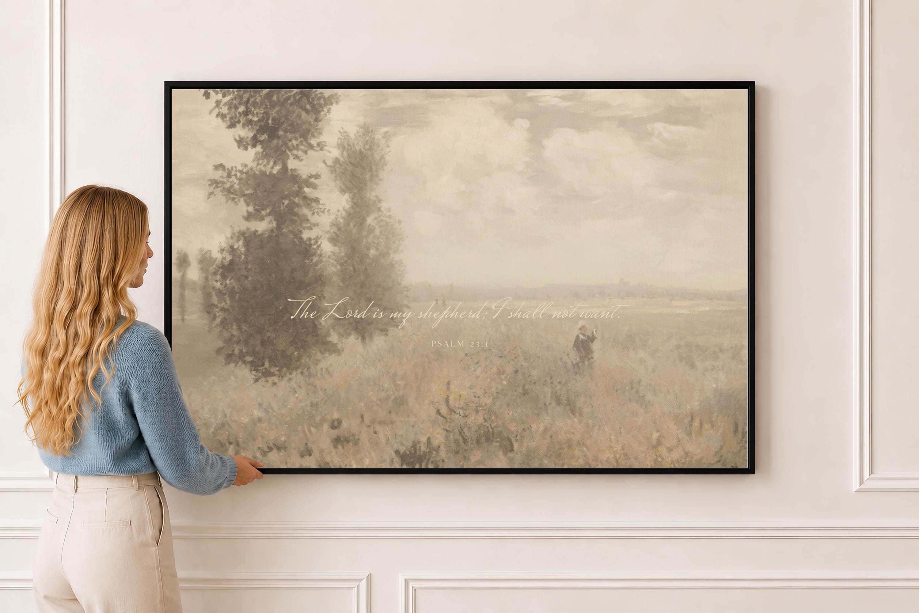 Psalm 23 Framed Canvas | Monet Poppy Field Christian Decor | Impressionist Christian Wall Art | Faith Gift | T0018