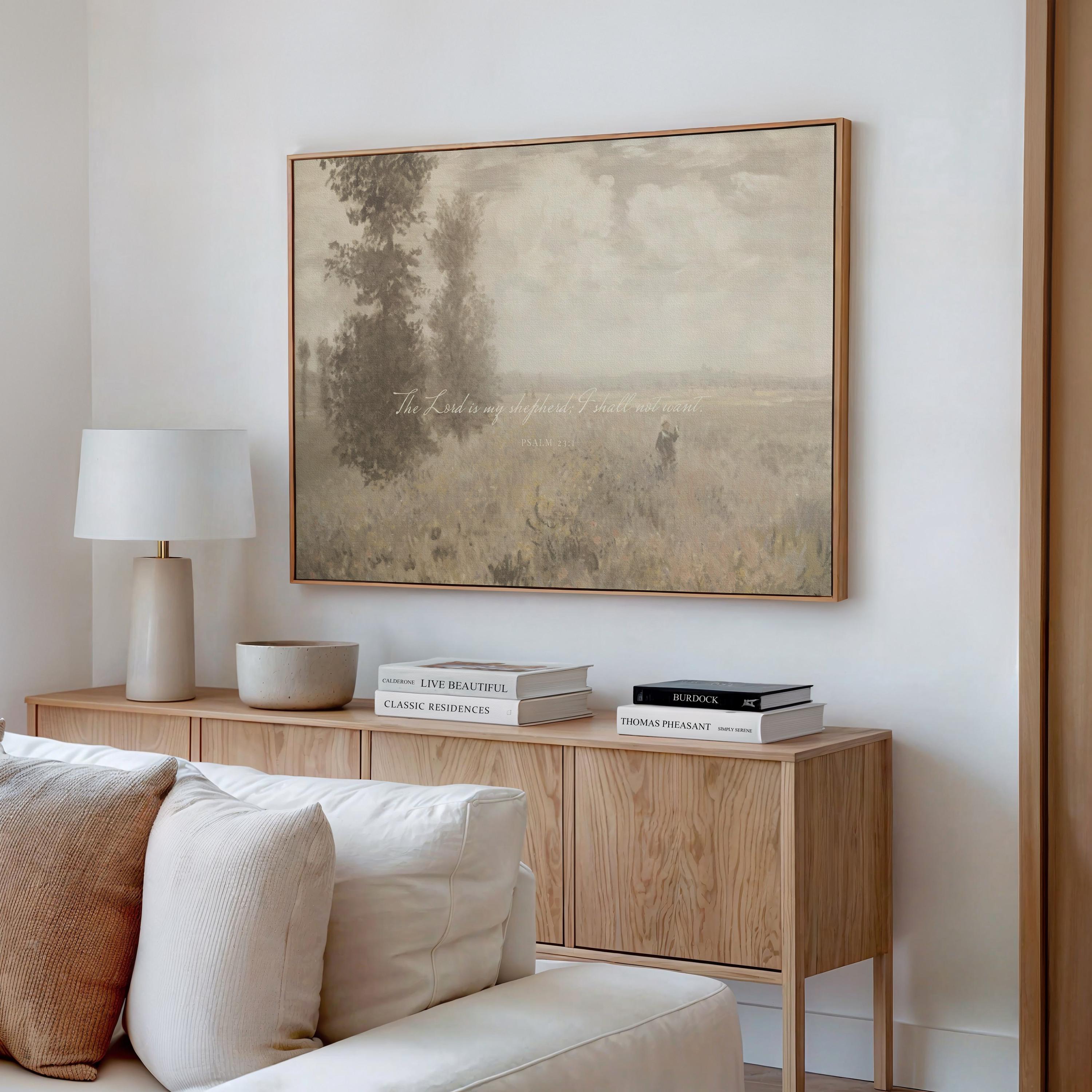 Psalm 23 Framed Canvas | Monet Poppy Field Christian Decor | Impressionist Christian Wall Art | Faith Gift | T0018