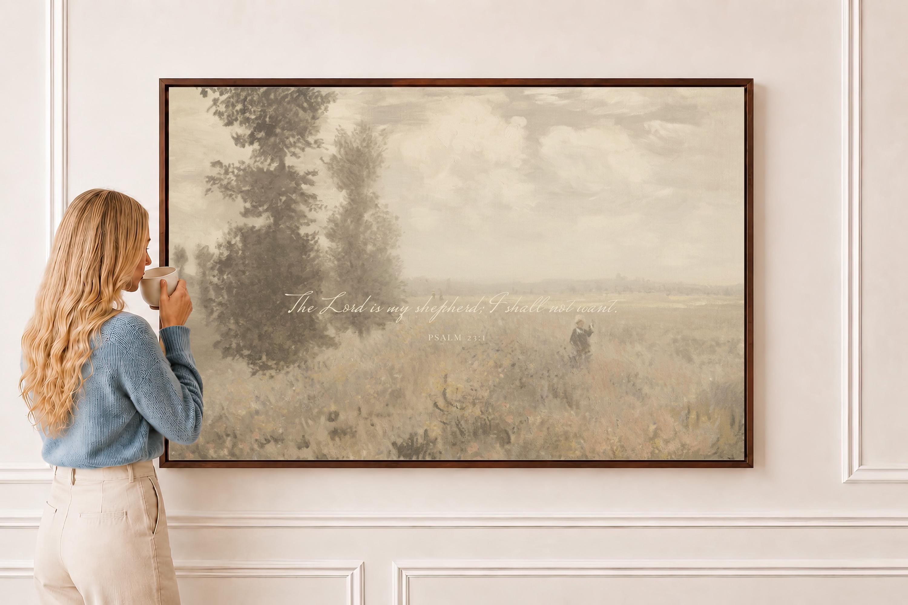Psalm 23 Framed Canvas | Monet Poppy Field Christian Decor | Impressionist Christian Wall Art | Faith Gift | T0018