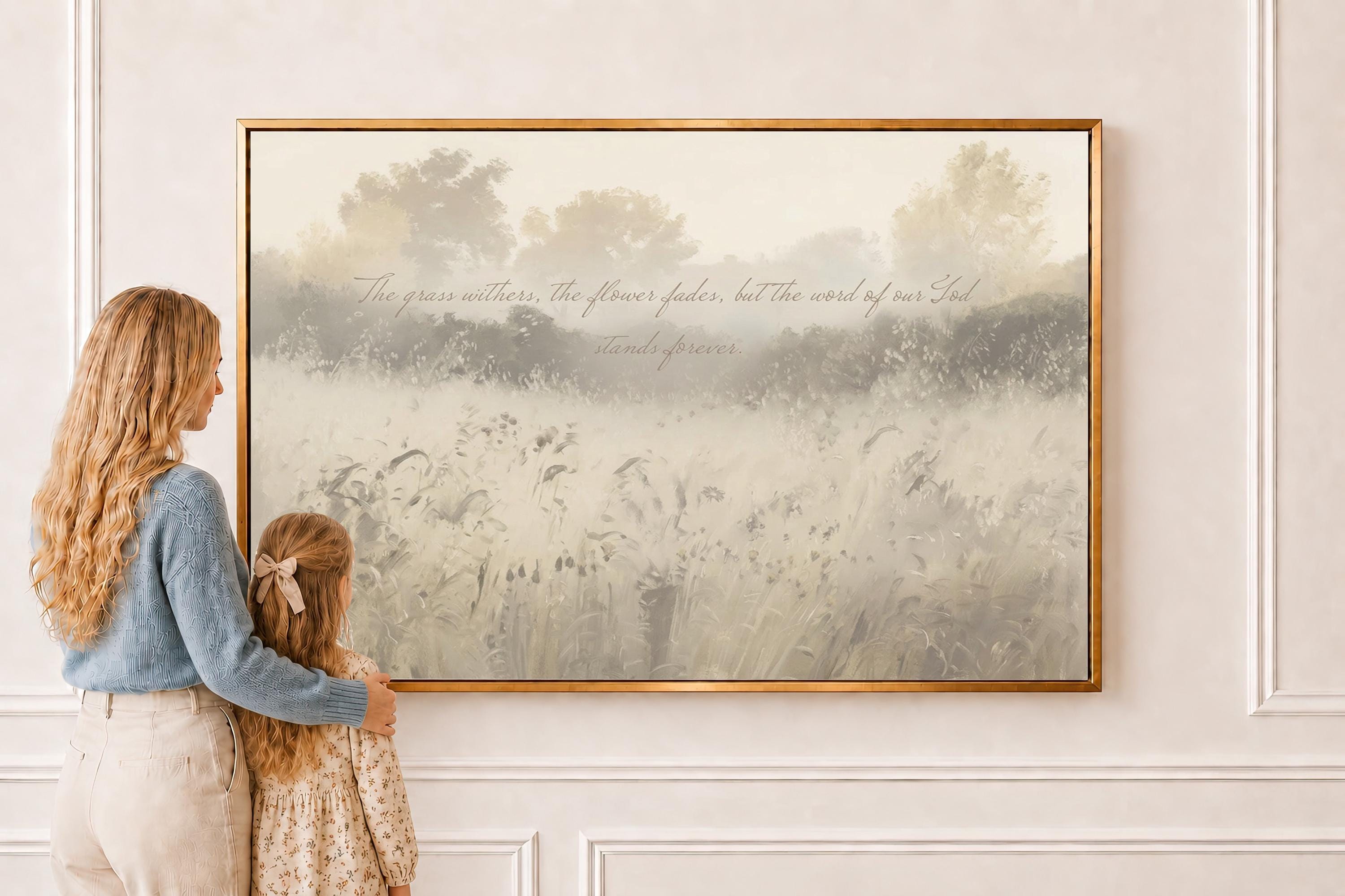 Isaiah 40:8 Canvas | Muted Meadow Christian Decor | Neutral Christian Wall Art | Faith Gift | T0010