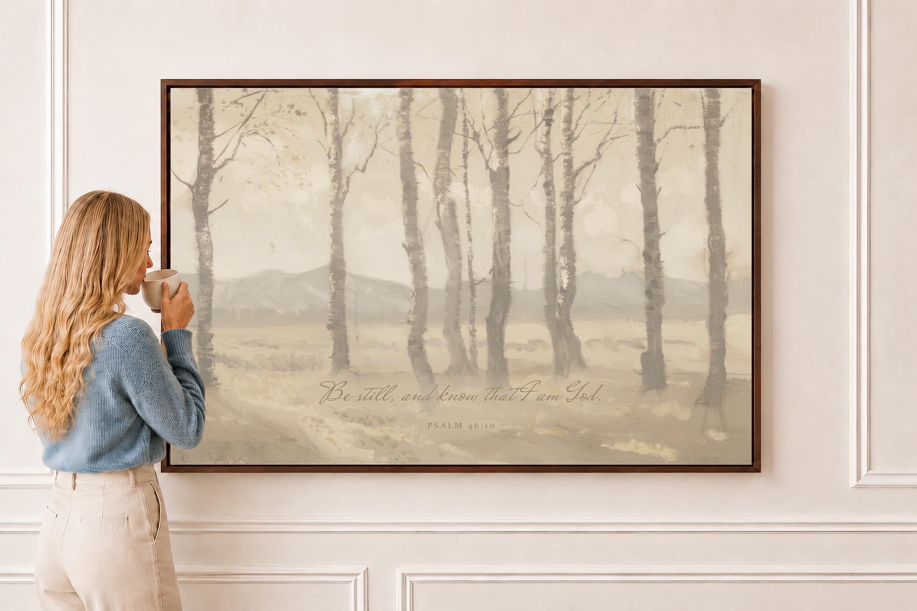 Be Still Framed Canvas | Birch Grove Christian Home Decor | Neutral Christian Wall Art | Faith Gift | T0003
