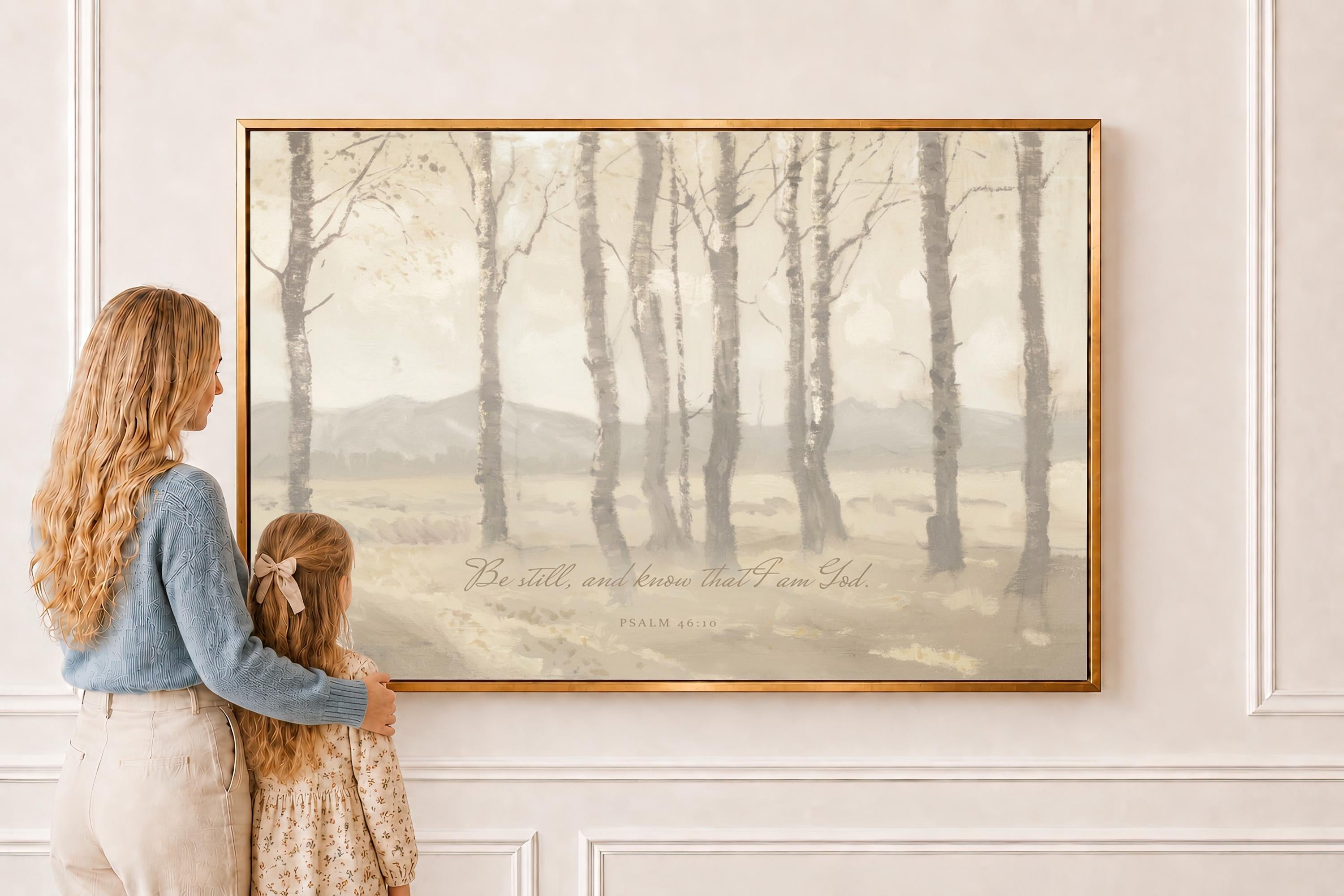 Be Still Framed Canvas | Birch Grove Christian Home Decor | Neutral Christian Wall Art | Faith Gift | T0003