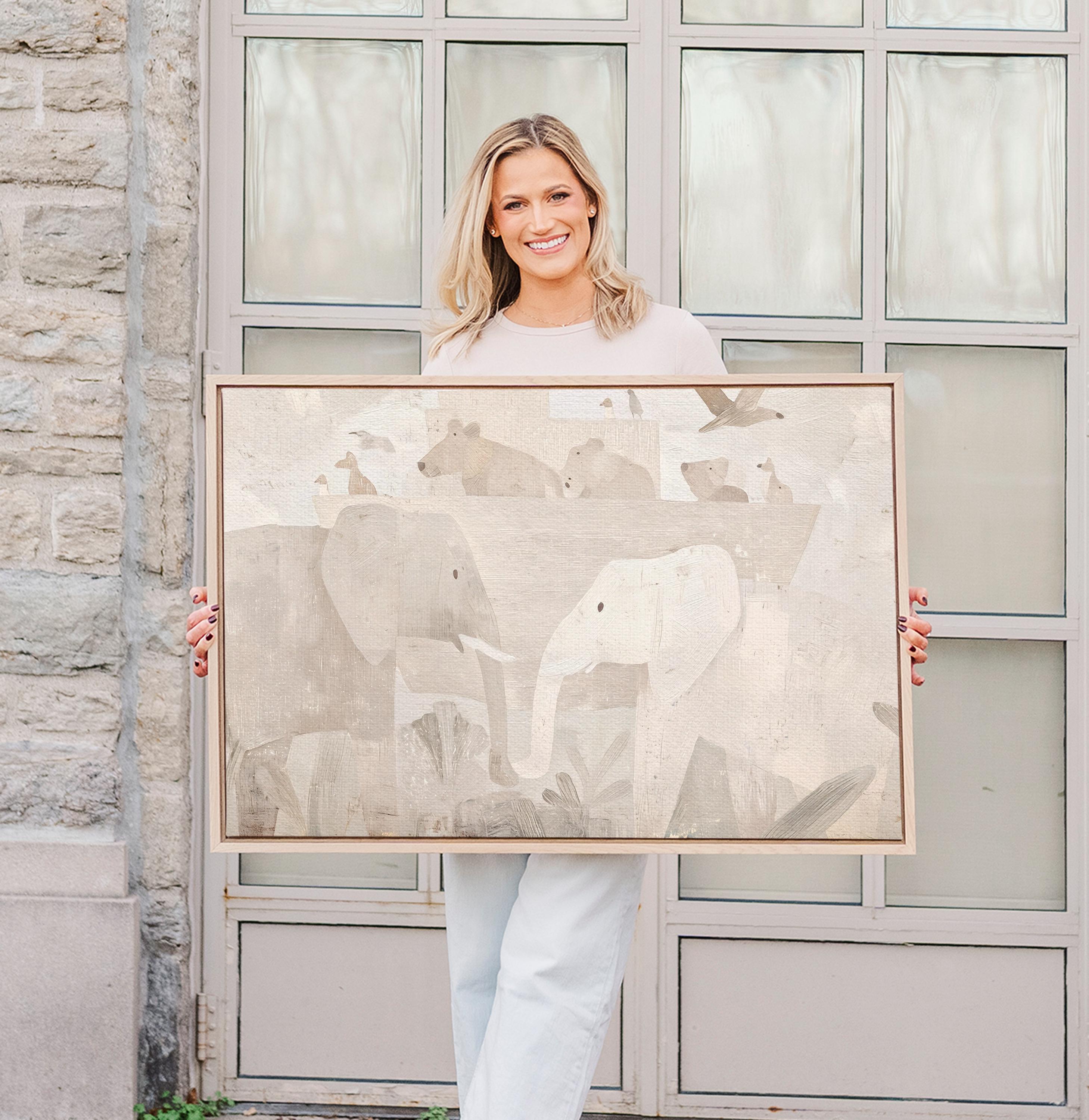 Noah’s Ark Neutral Nursery Art, Christian Animal Print, Abstract Faith Kids Room Decor