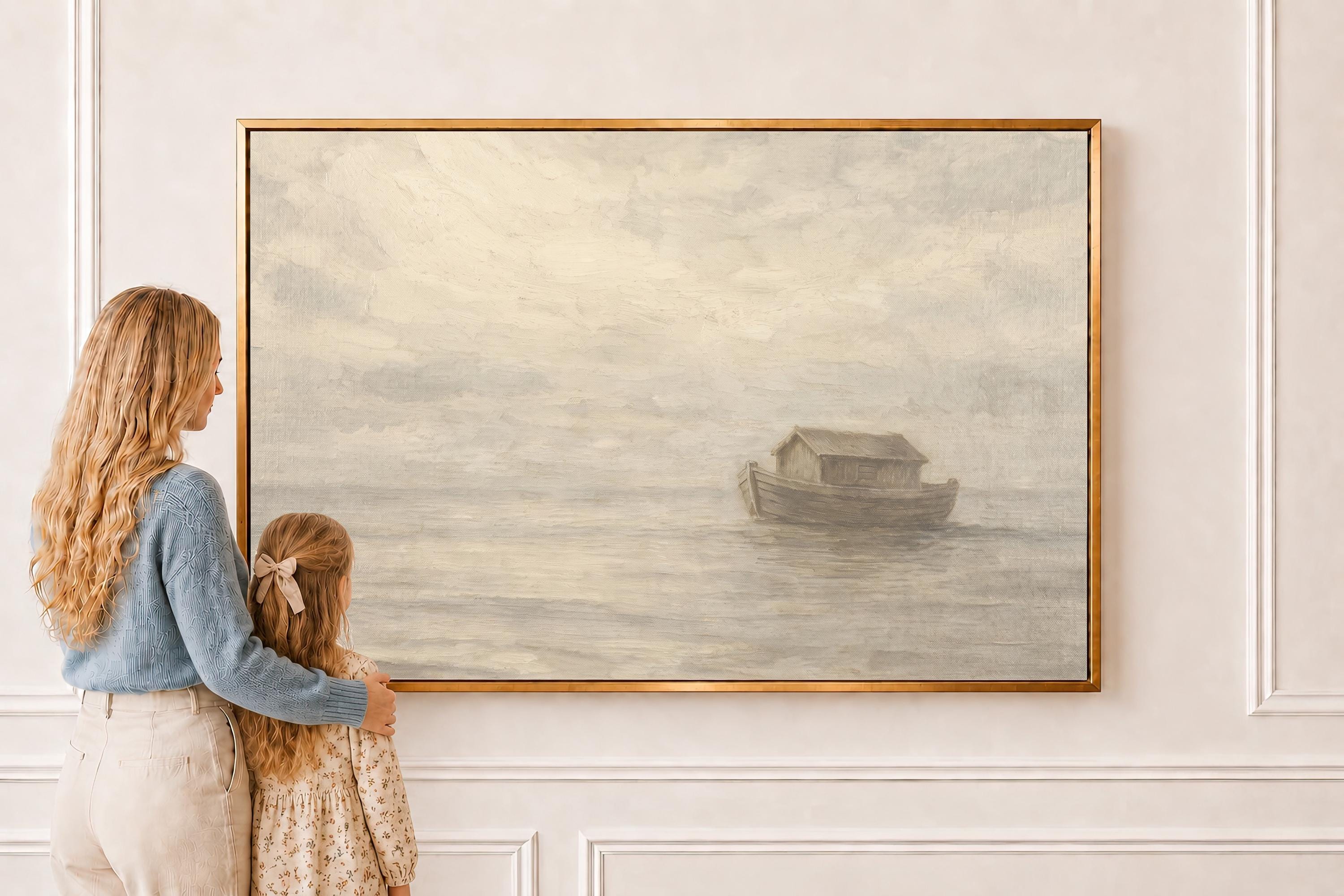 Noah’s Ark Christian Wall Art – Biblical Story Painting, Faith-Based Kids Room or Nursery Decor