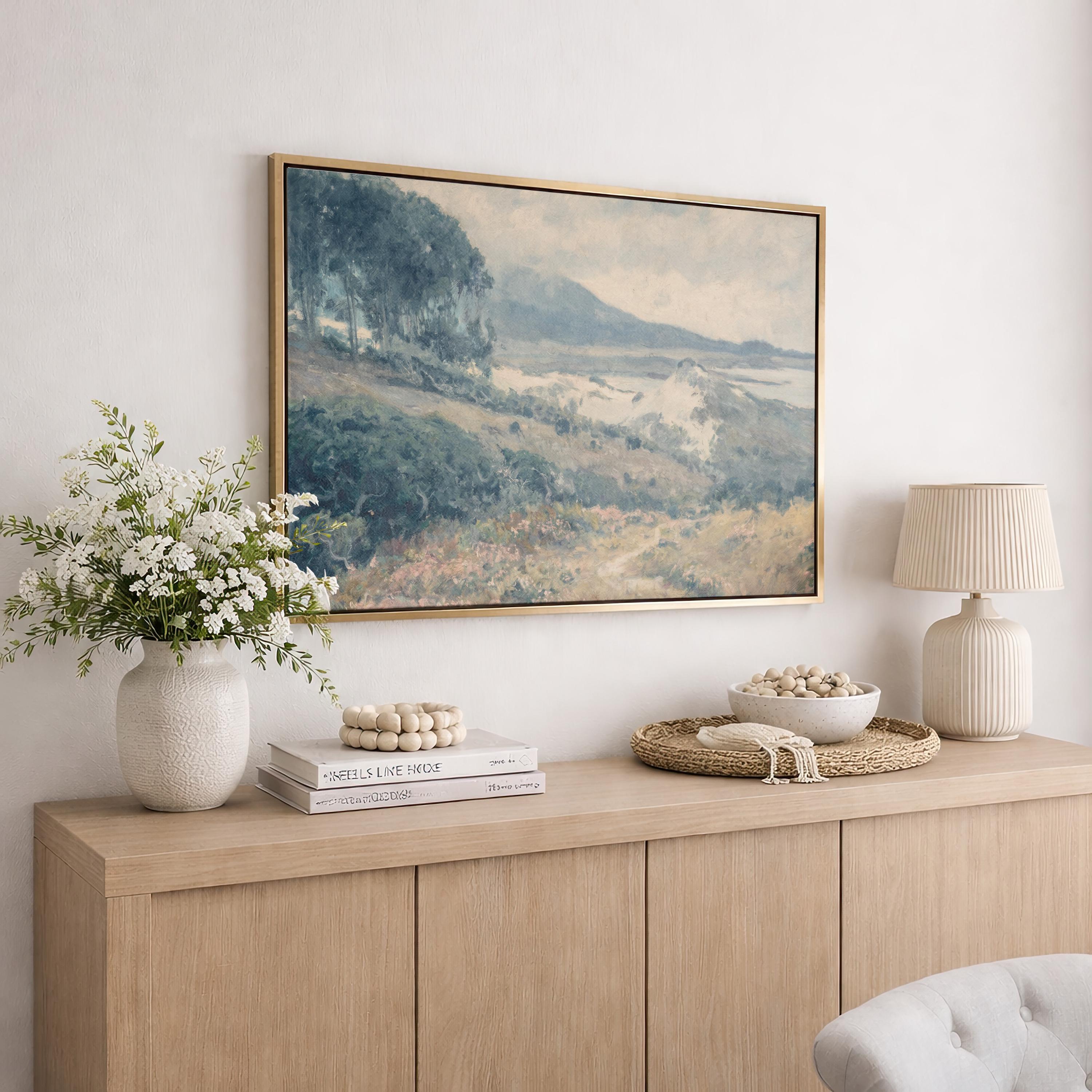 Blue Landscape Wall Art Print | Mountain Meadow Painting | Traditional Landscape Artwork | Living Room Wall Art | P0015