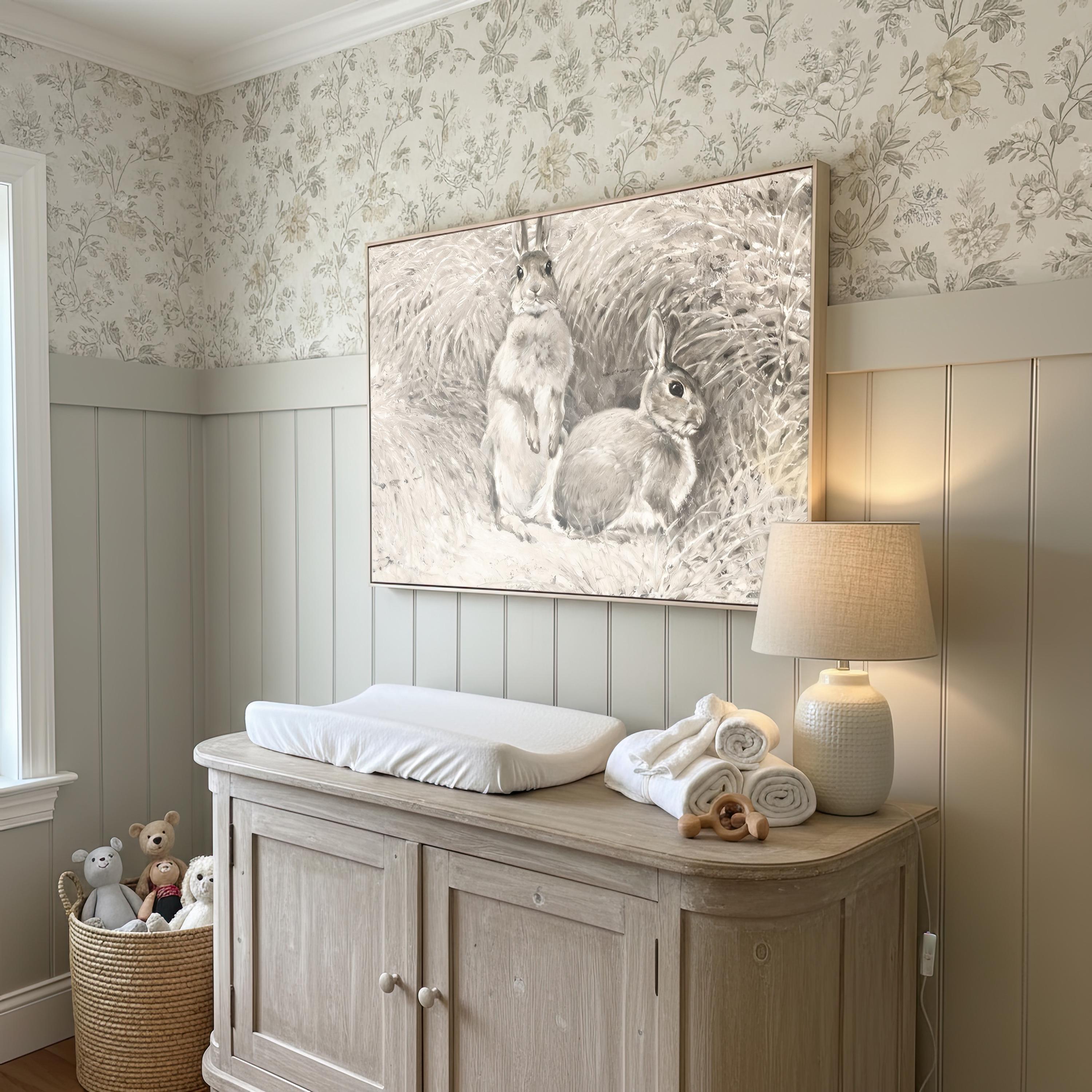Vintage Bunny Nursery Wall Art | Rabbit Baby Room Decor | Woodland Nursery Print | Heirloom Children's Artwork | G0058