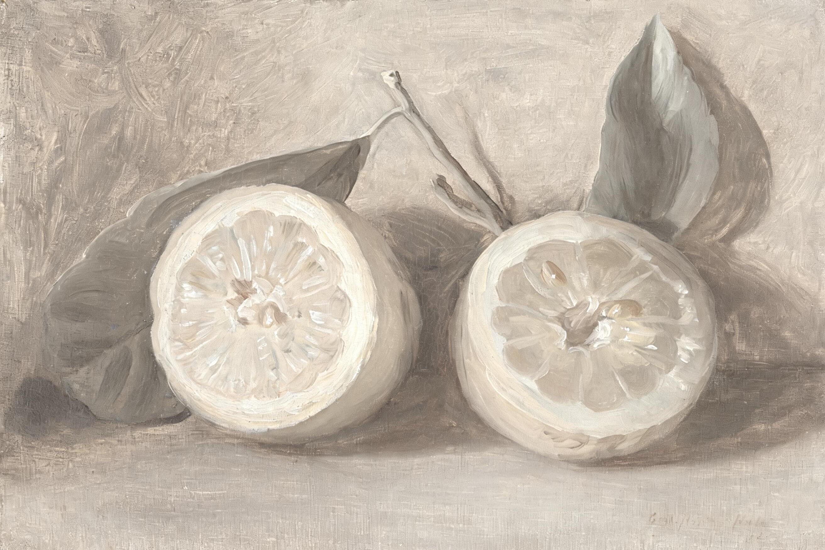 Lemon Wall Art Print | French Kitchen Decor | Vintage Citrus Painting | Beige Still Life Artwork | European Cottage Kitchen Art | G0056