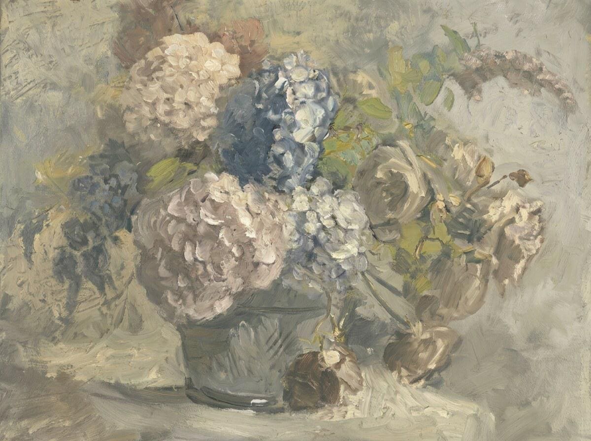 Vintage Hydrangea Wall Art | Moody Floral Still Life Print | Antique Oil Painting Decor | French Country Floral Art | A0010