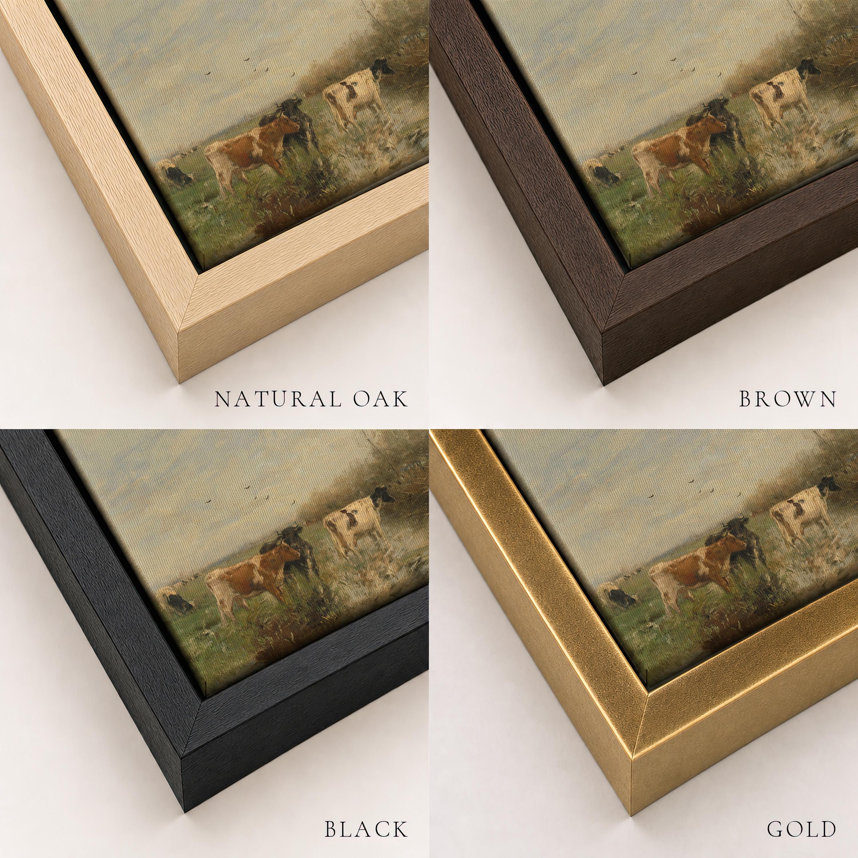 Vintage Cow Landscape Wall Art, Neutral Farmhouse Canvas Print, Rustic Country Living Room Decor, FG420