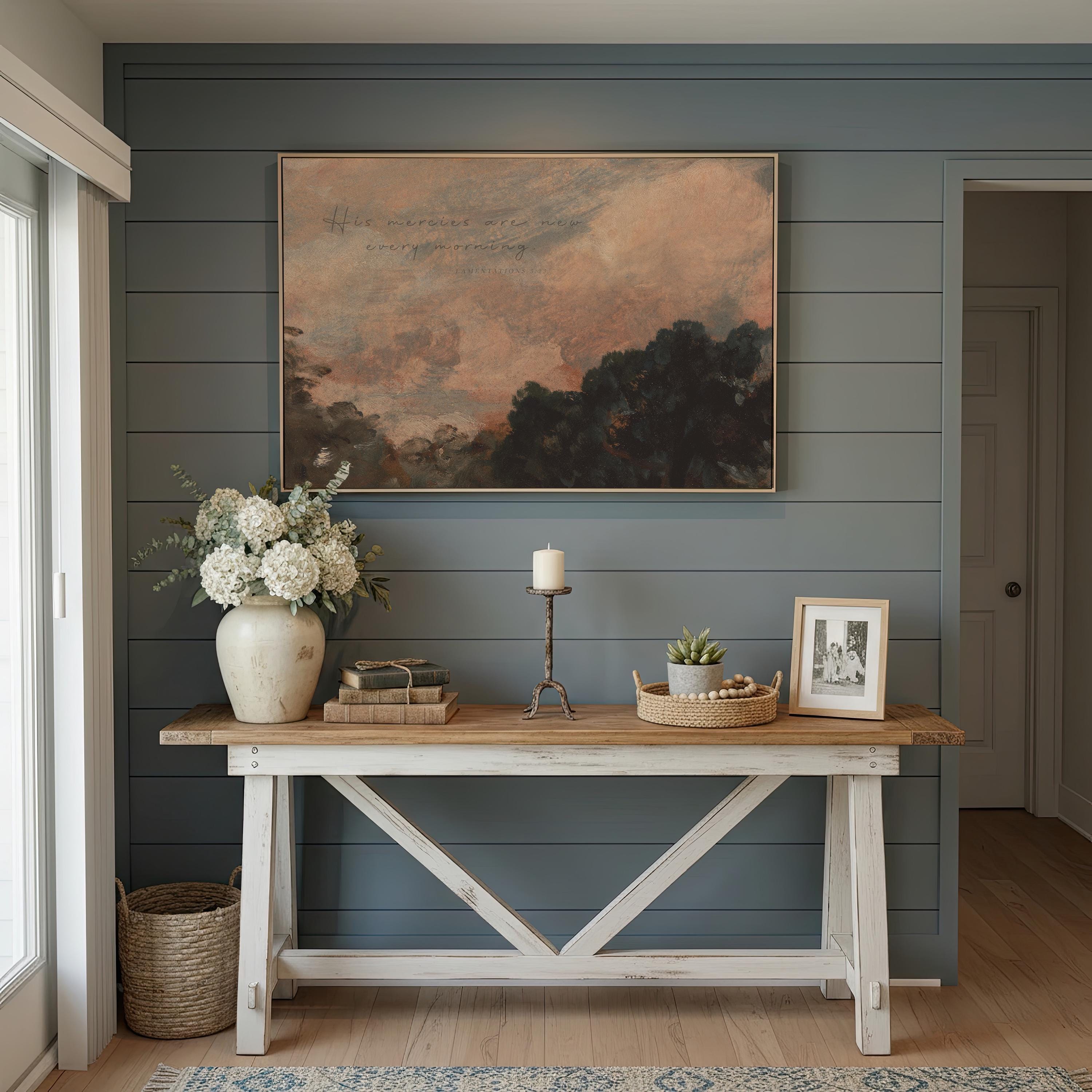 His Mercies Are New Every Morning Painting, Lamentations 3:23 Christian Wall Art, Soft Sky Landscape Painting, Morning Mercy Verse, FG423