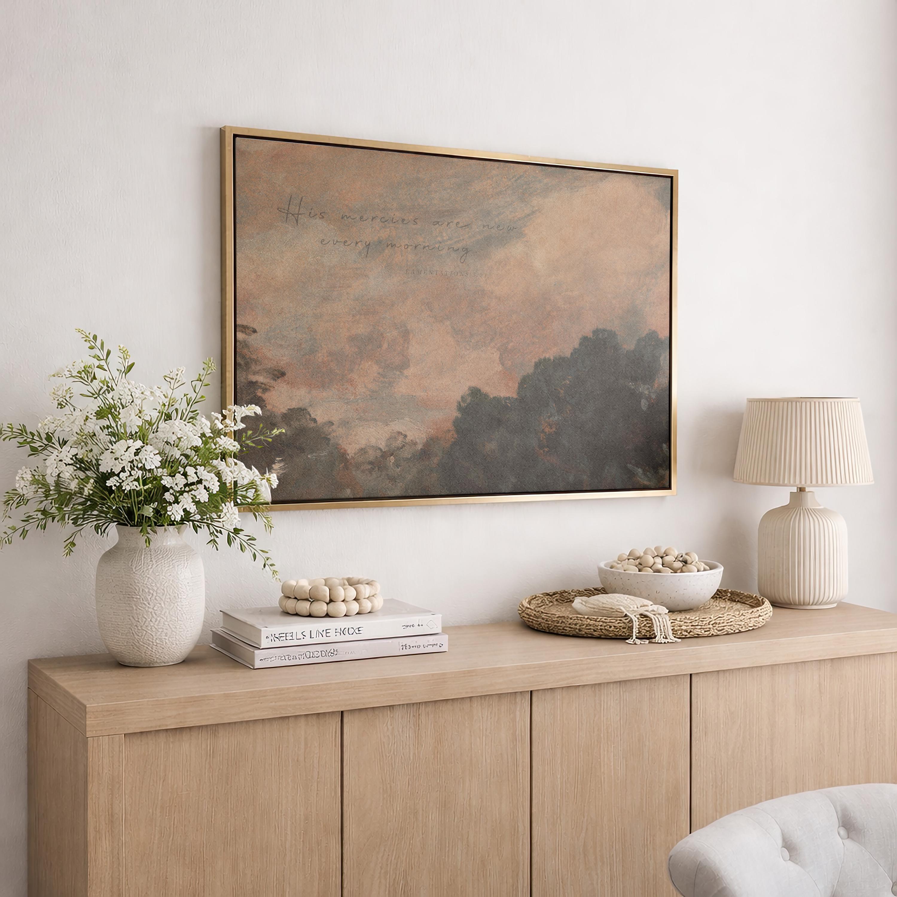 His Mercies Are New Every Morning Painting, Lamentations 3:23 Christian Wall Art, Soft Sky Landscape Painting, Morning Mercy Verse, FG423