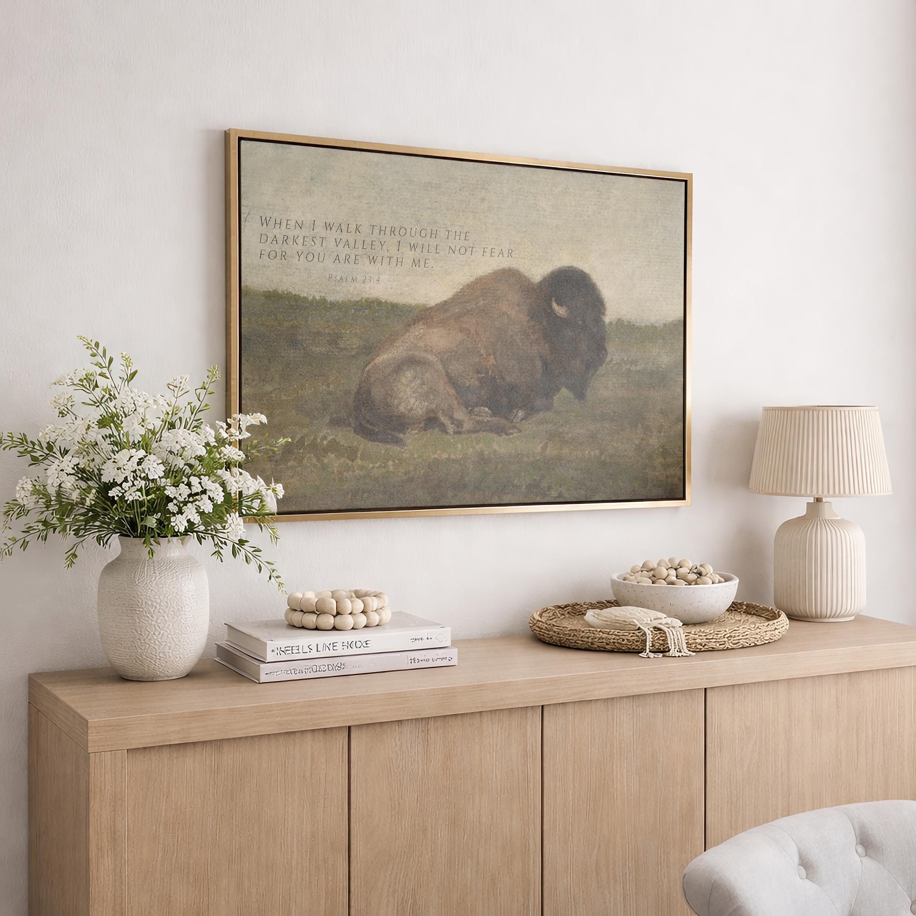 Psalm 23:4 Wall Art, Bison Christian Scripture Painting, I Will Not Fear Print, Faith Inspired Wildlife Artwork, FG427