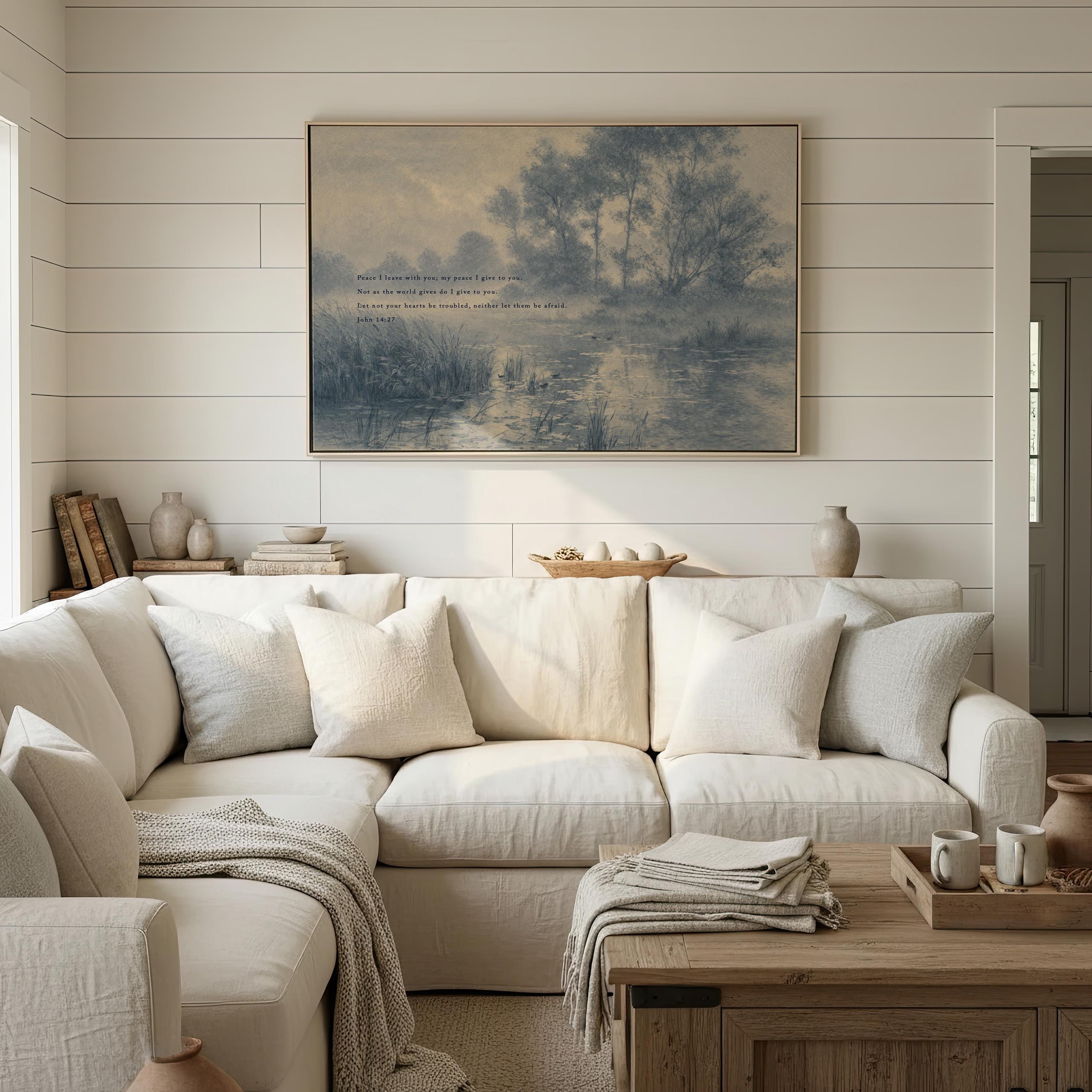 John 14:27 Bible Verse Print, Vintage Landscape Christian Faith Art, FG433