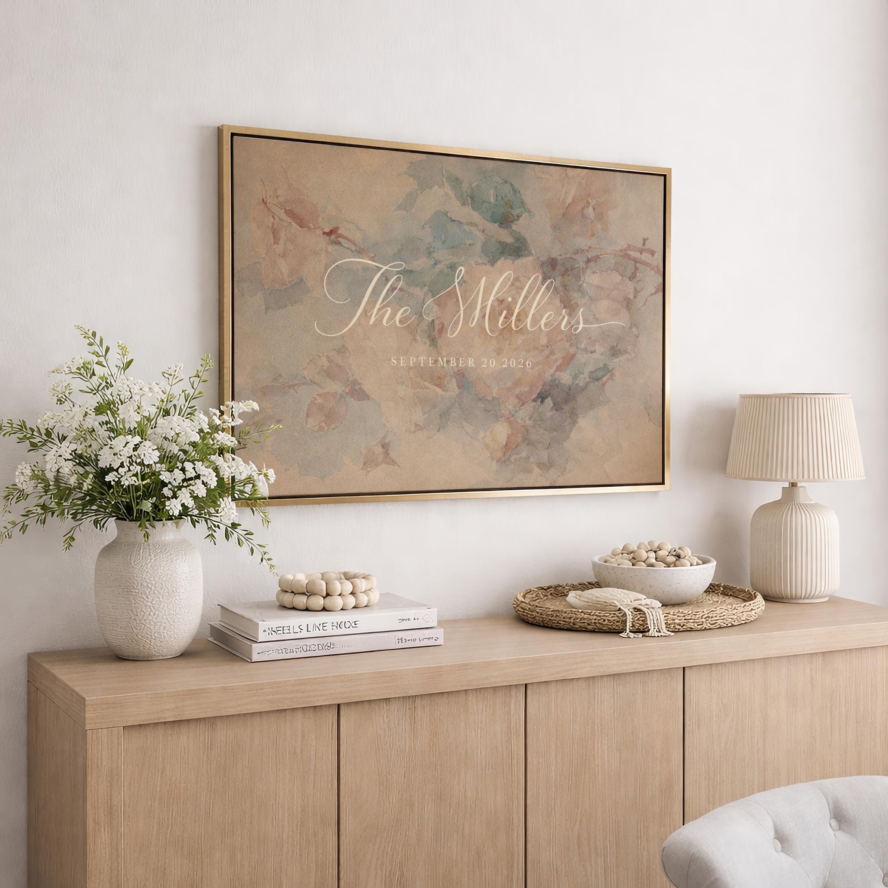 Elegant Botanical Wedding Welcome Sign – Personalized Couple Art – 1 Corinthians 13 – Christian Wedding Gift