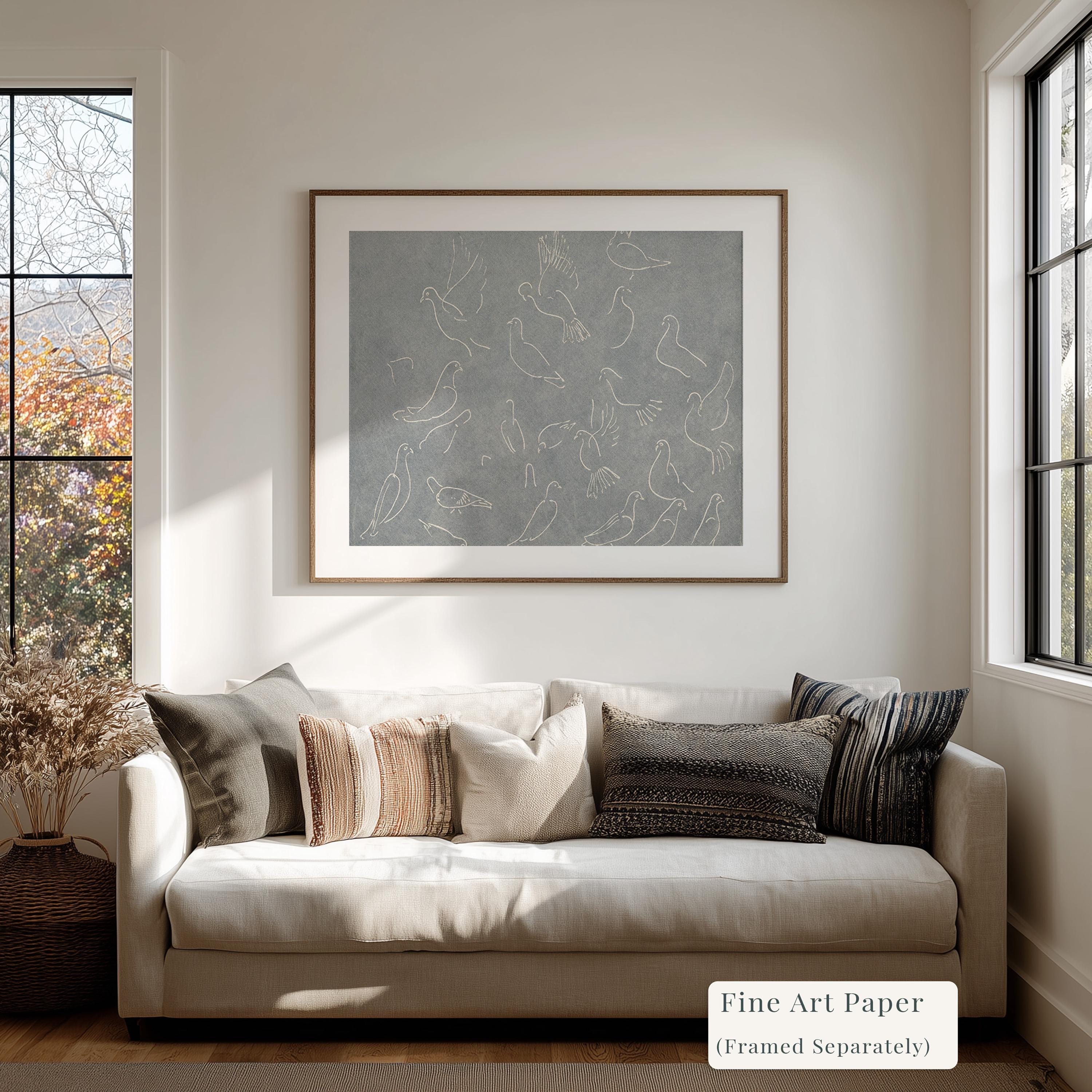 Blue Gray Dove Sketch Print | Minimalist Bird Faith Wall Art | FG439
