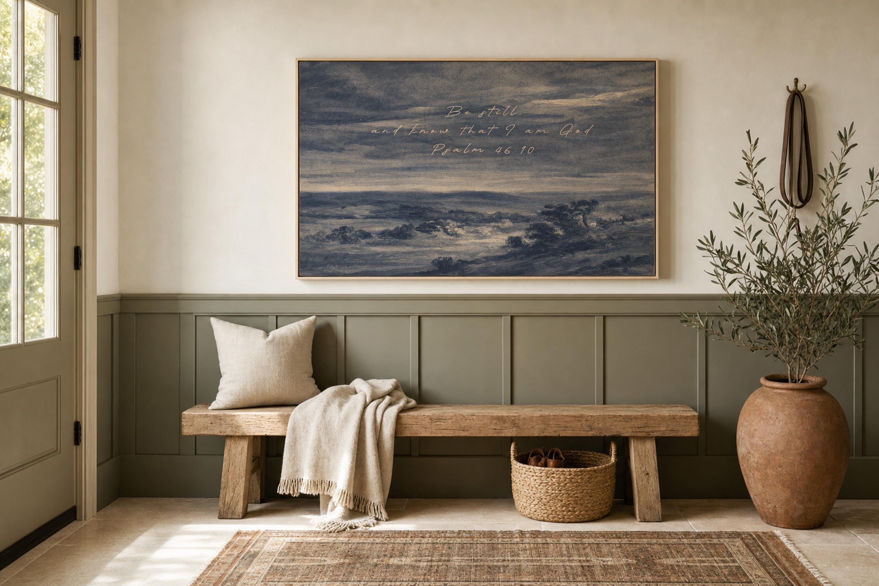 Be Still Psalm 46:10 Scripture Print – Moody Coastal Christian Wall Art