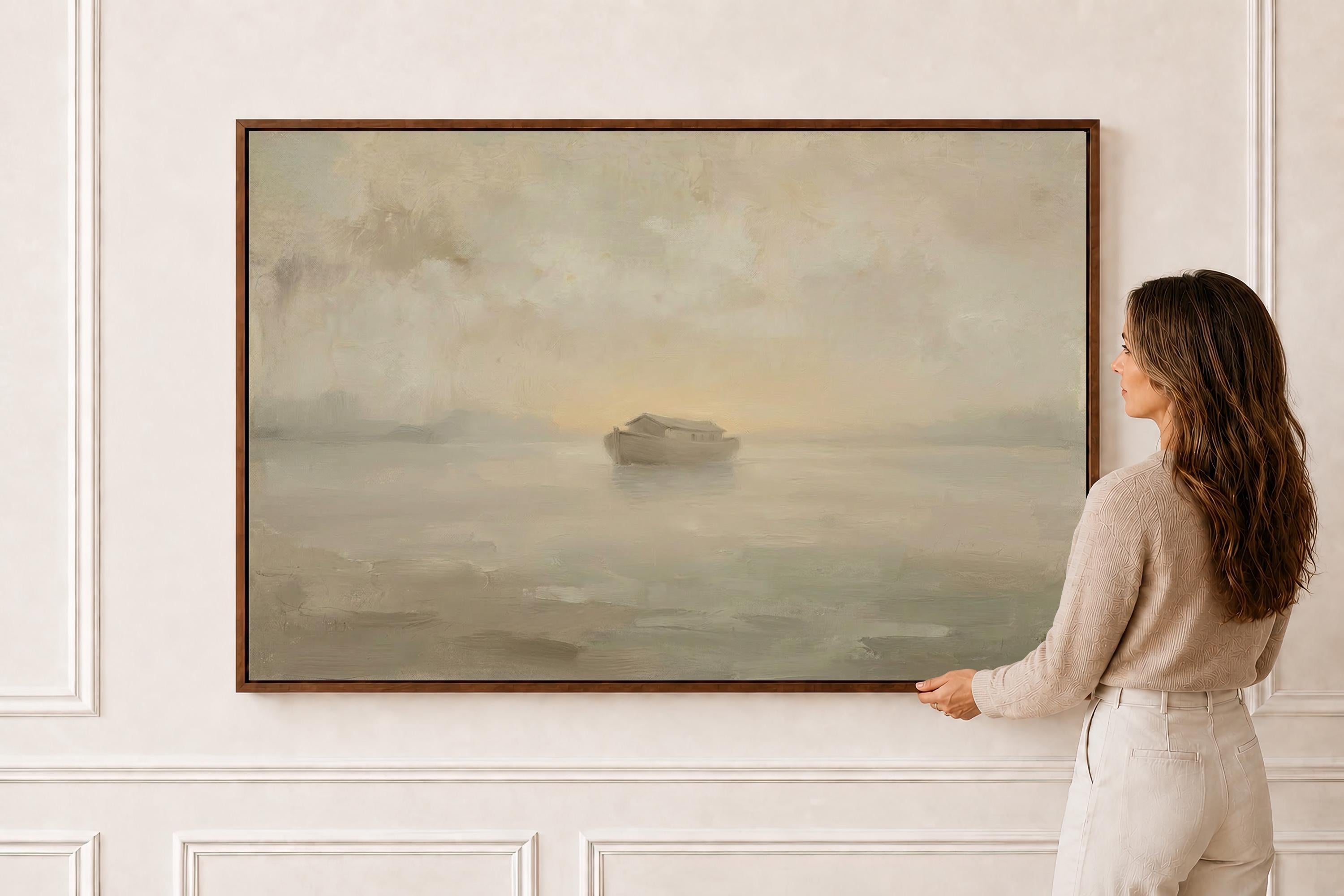 Baby Room Noahs Ark Print | Noahs Ark Art | Ark Misty Dawn Christian Wall Art Print | W0200